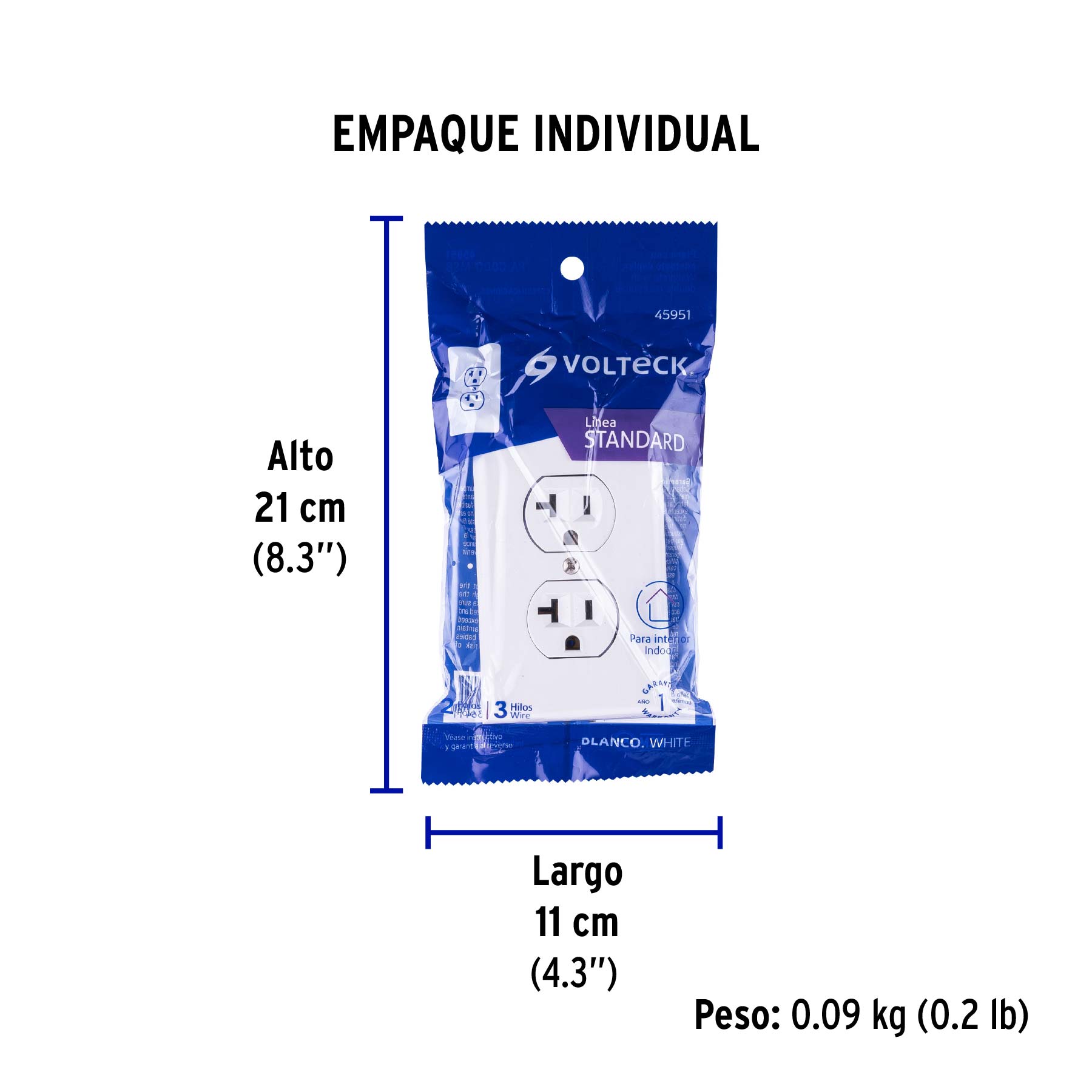 Placa armada contacto dúplex,2 polos, línea Standard, blanco - Empaque