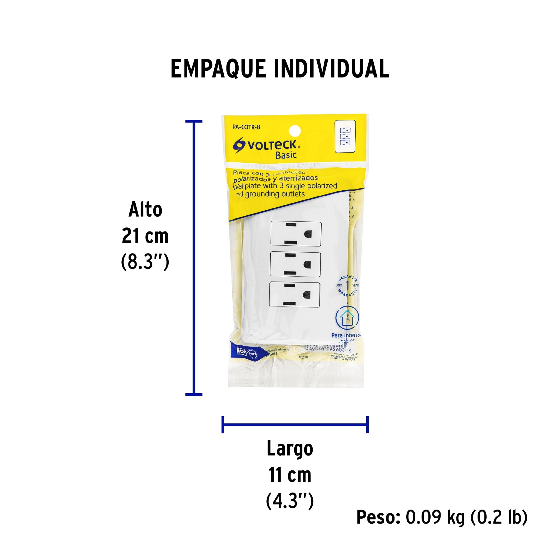 Placa armada con 3 contactos, VOLTECK BASIC - Empaque
