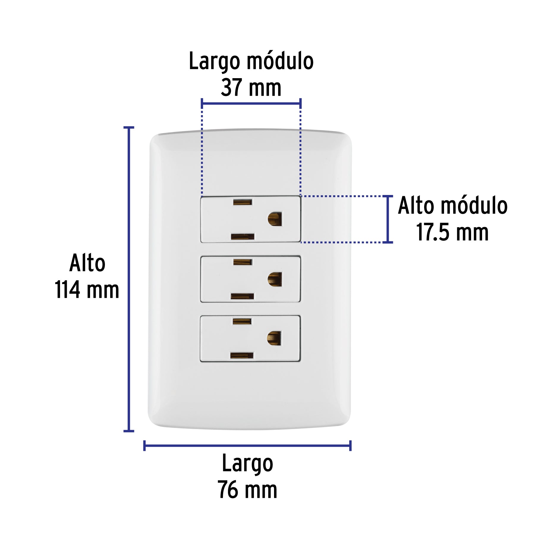 Placa armada 3 contactos aterrizados, blanco, línea Italiana