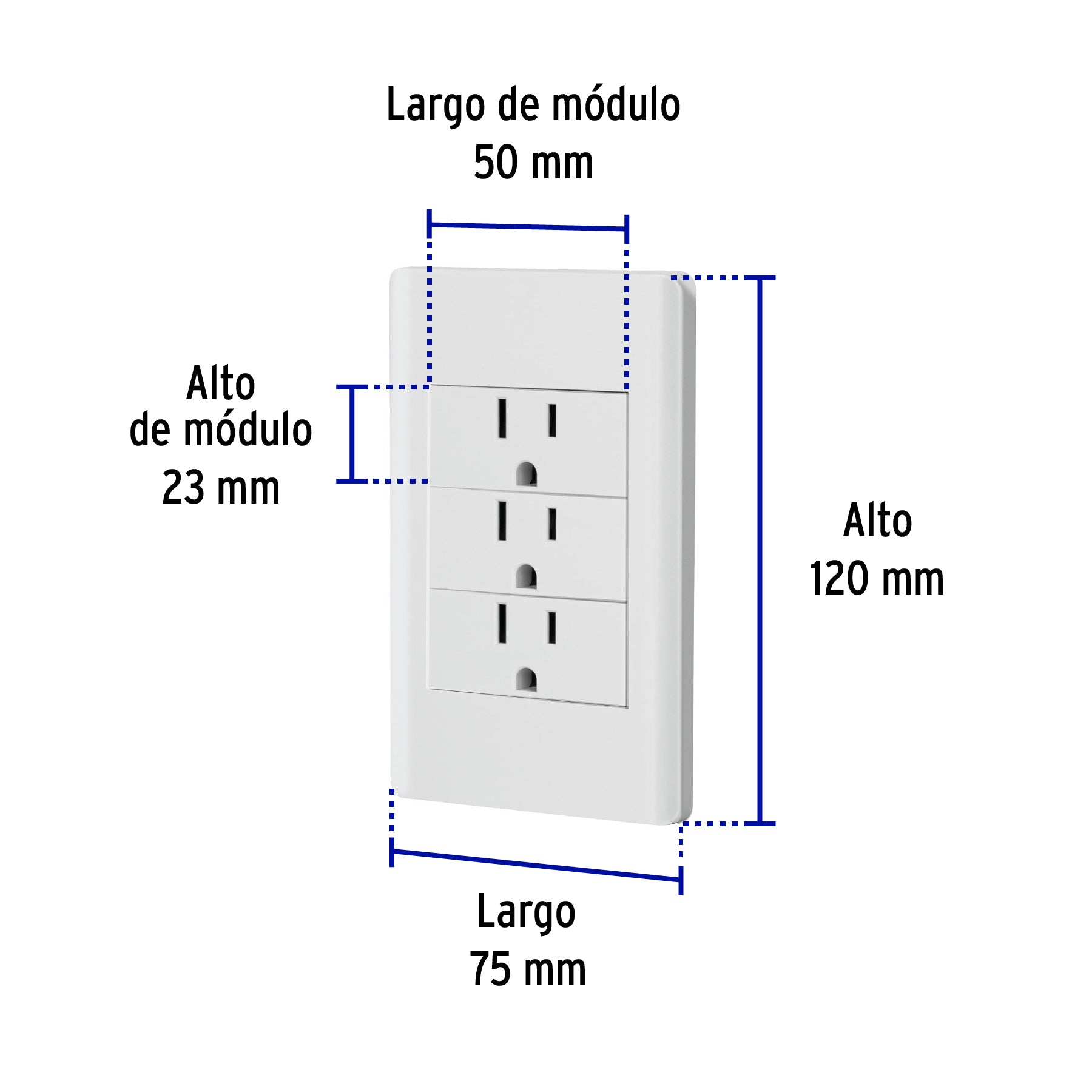 Placa armada blanca 3 contactos 1 módulo, Lisboa, VOLTECK