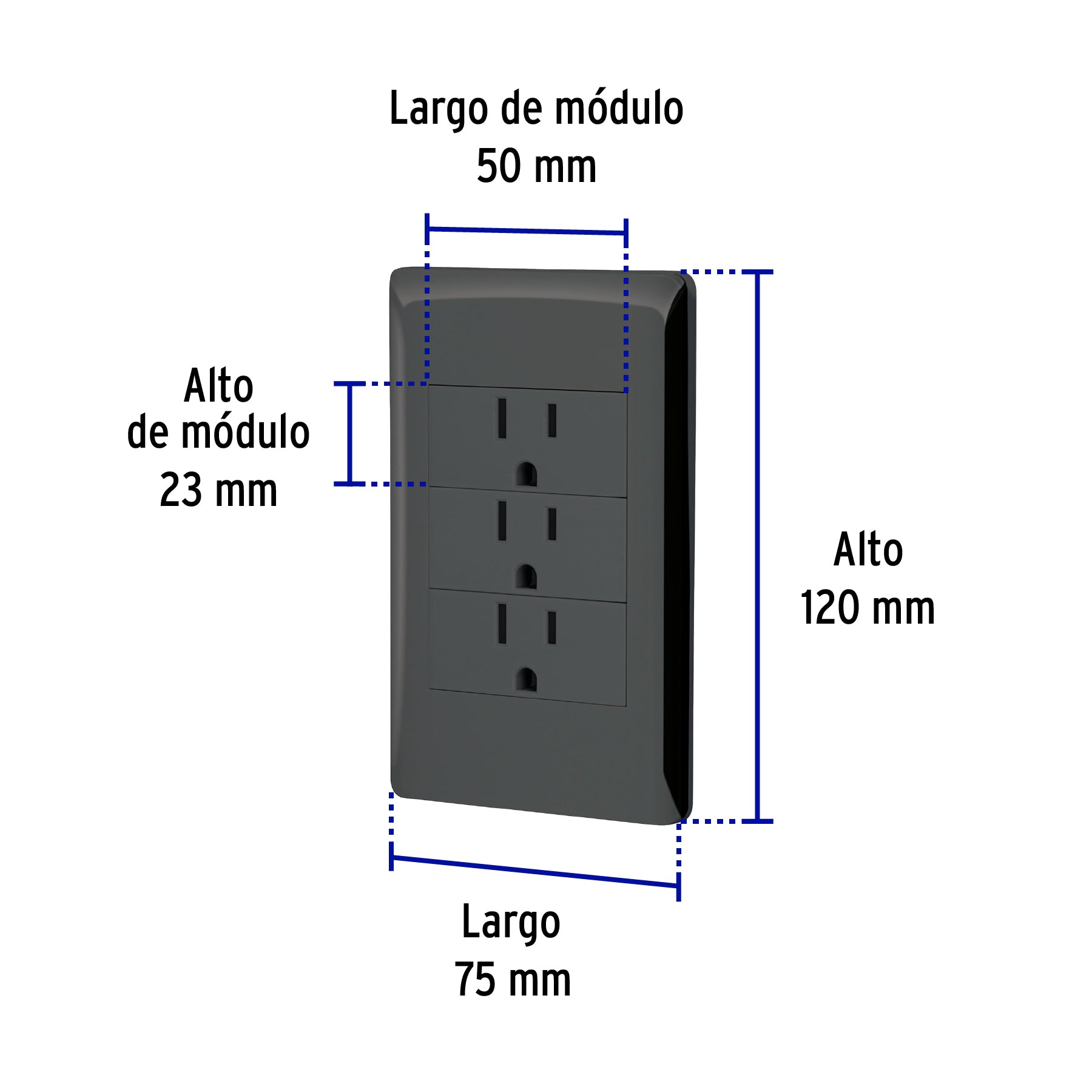 Placa armada negra 3 contactos 1 módulo, Lisboa, VOLTECK