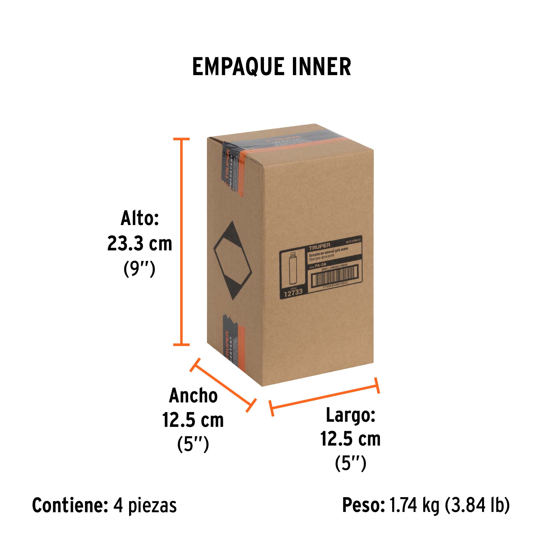 Pintura en aerosol, gris acero, bote esbelto, 400 ml - Empaque