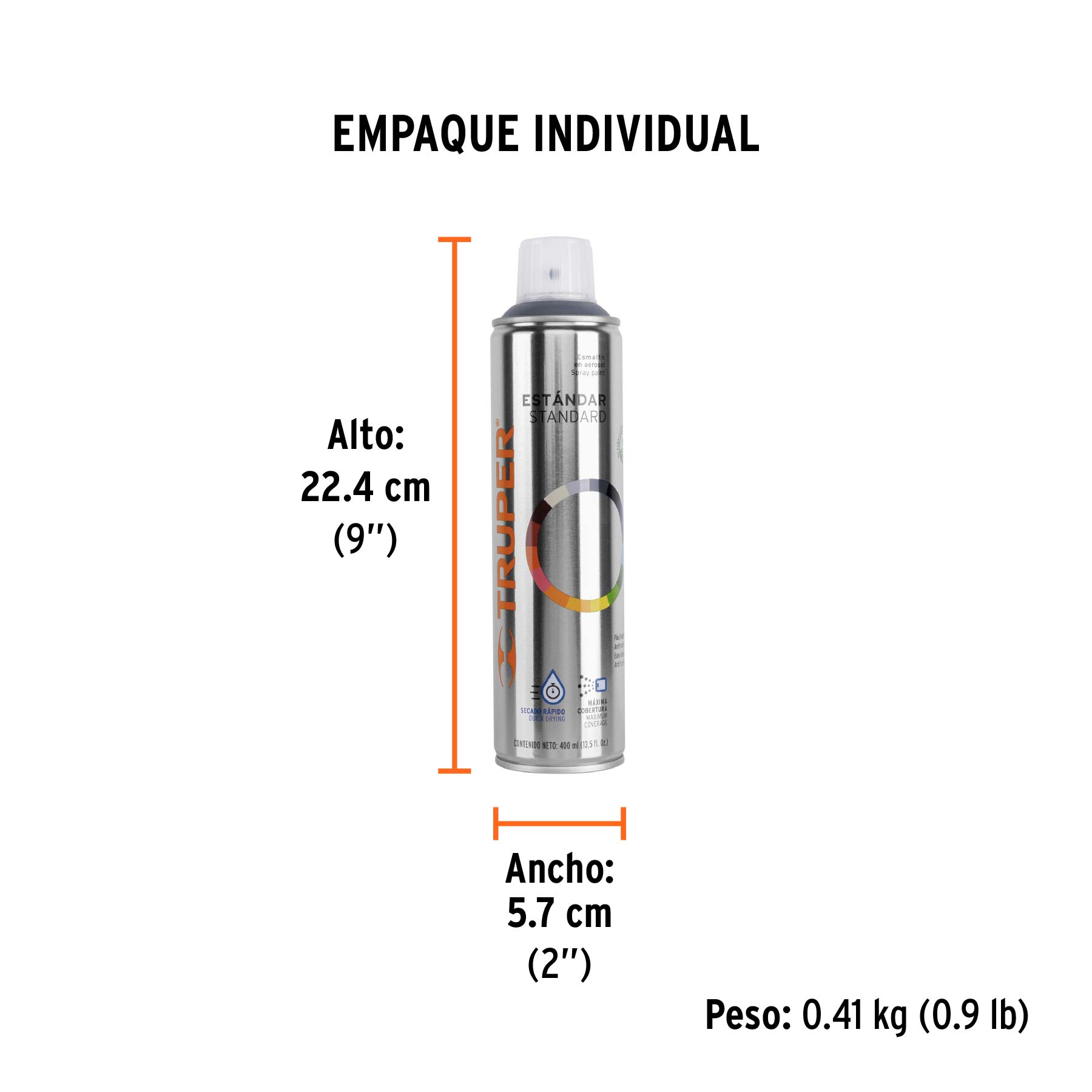 Pintura en aerosol, gris acero, bote esbelto, 400 ml - Empaque