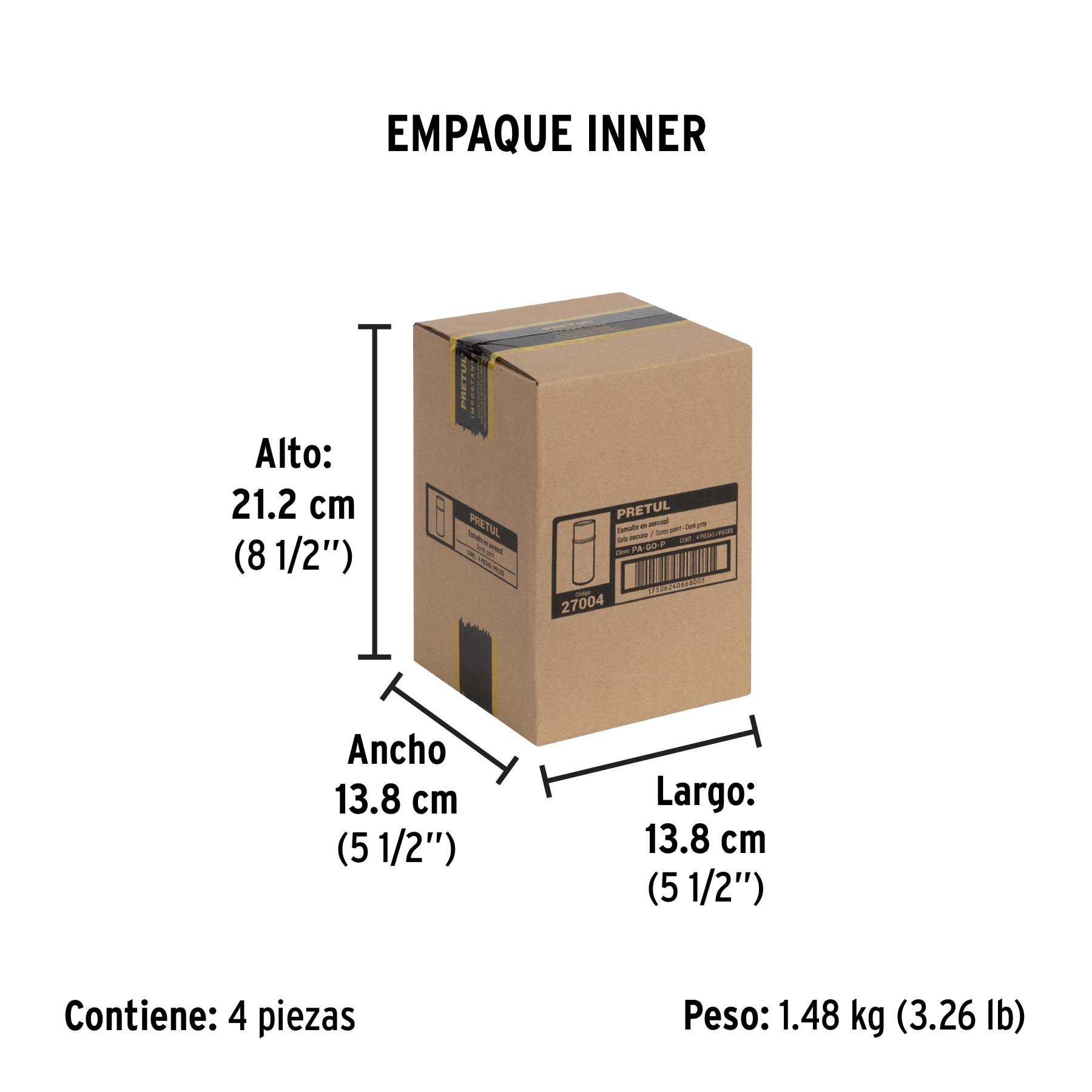 Pintura en aerosol, gris oscuro, 400 ml, PRETUL - Empaque