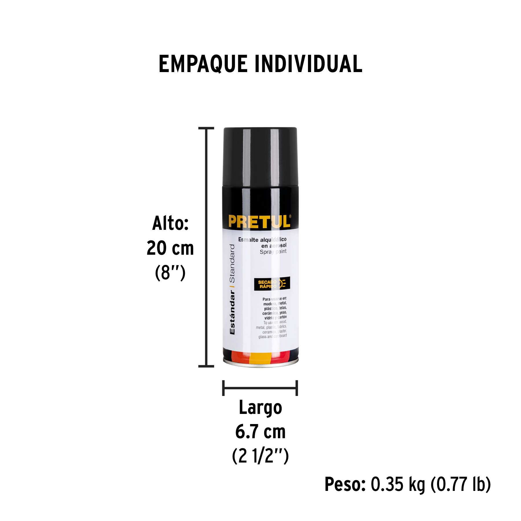 Pintura en aerosol, gris oscuro, 400 ml, PRETUL - Empaque