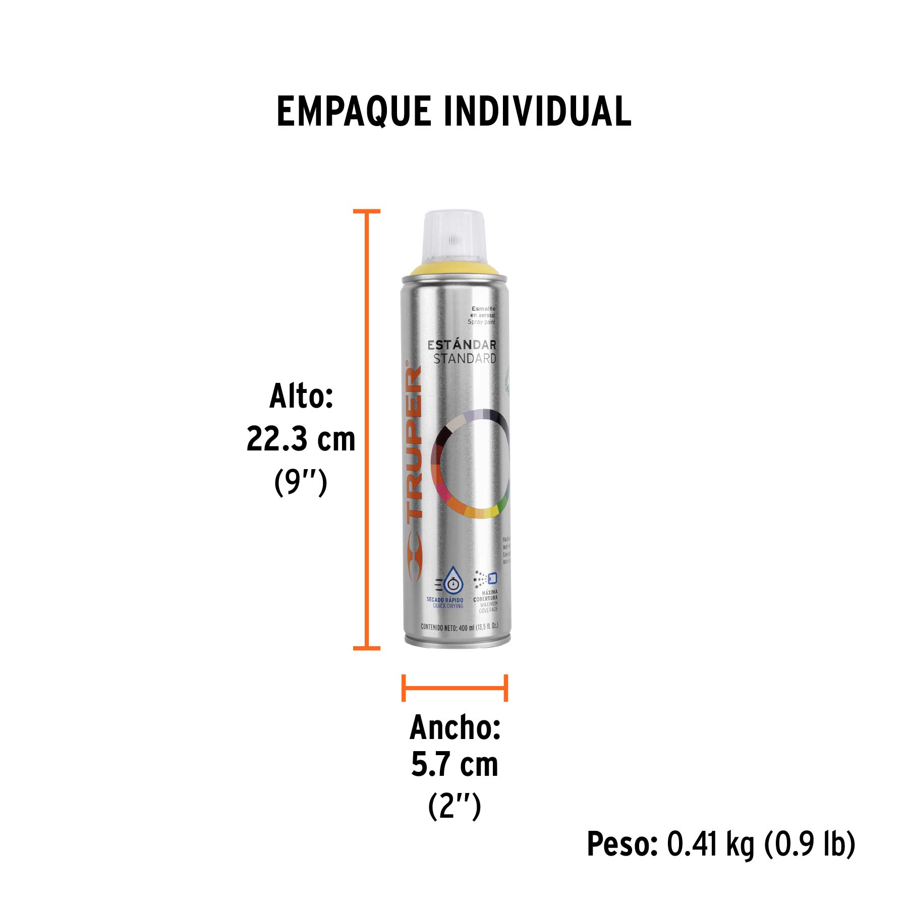 Pintura en aerosol, marfil, bote esbelto, 400 ml - Empaque