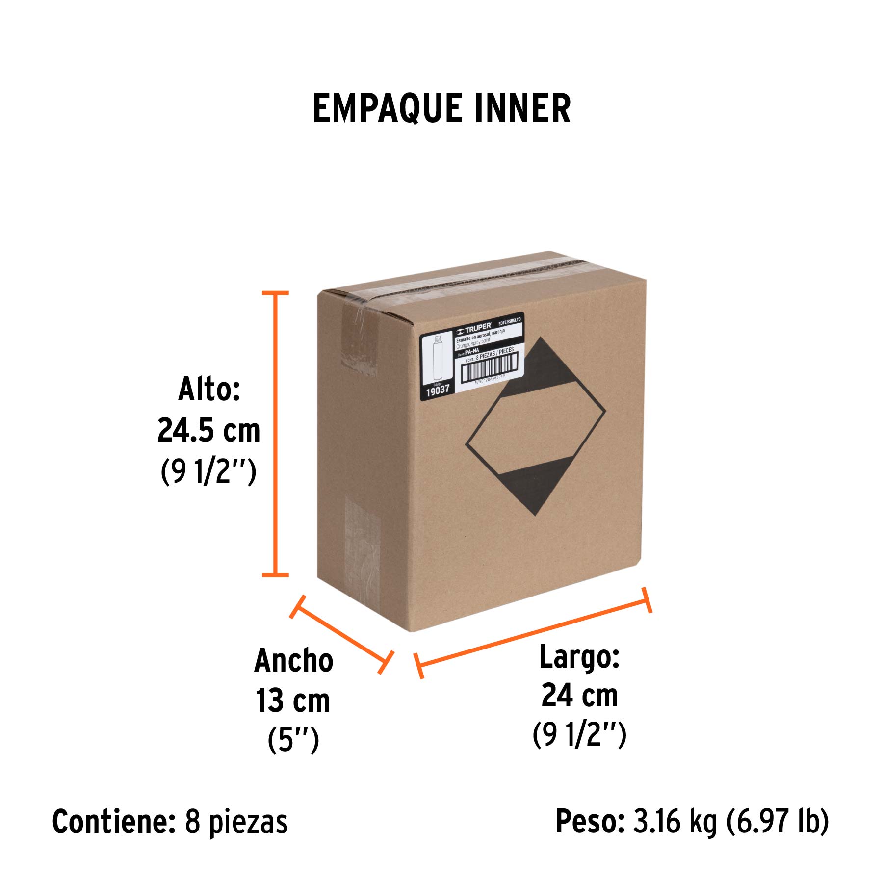 Pintura en aerosol, naranja, bote esbelto, 400 ml - Empaque