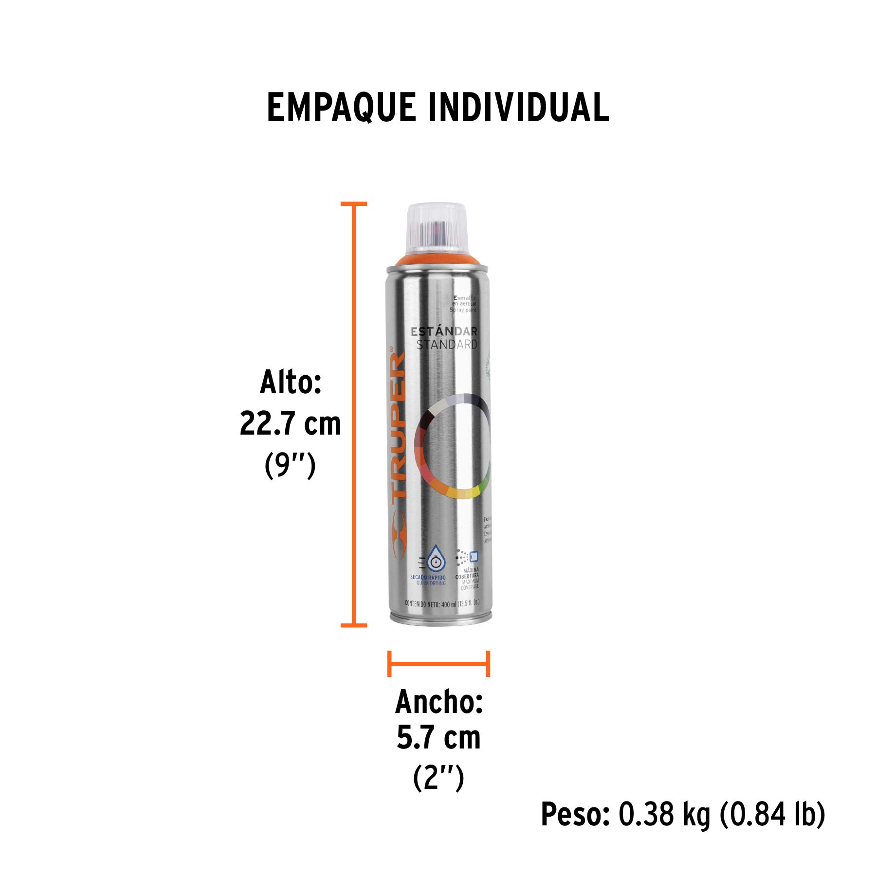 Pintura en aerosol, naranja, bote esbelto, 400 ml - Empaque