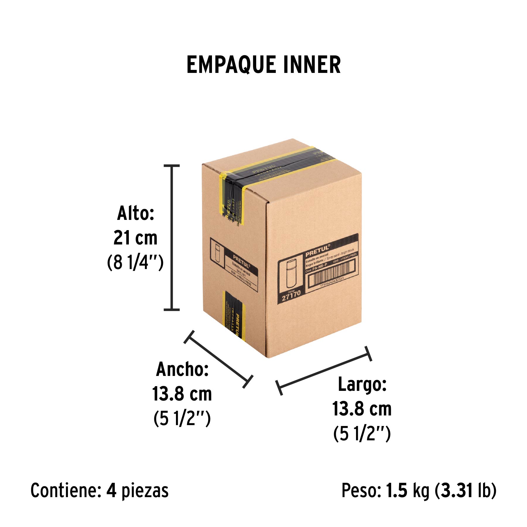 Pintura en aerosol,negro brillante, 400 ml, PRETUL - Empaque