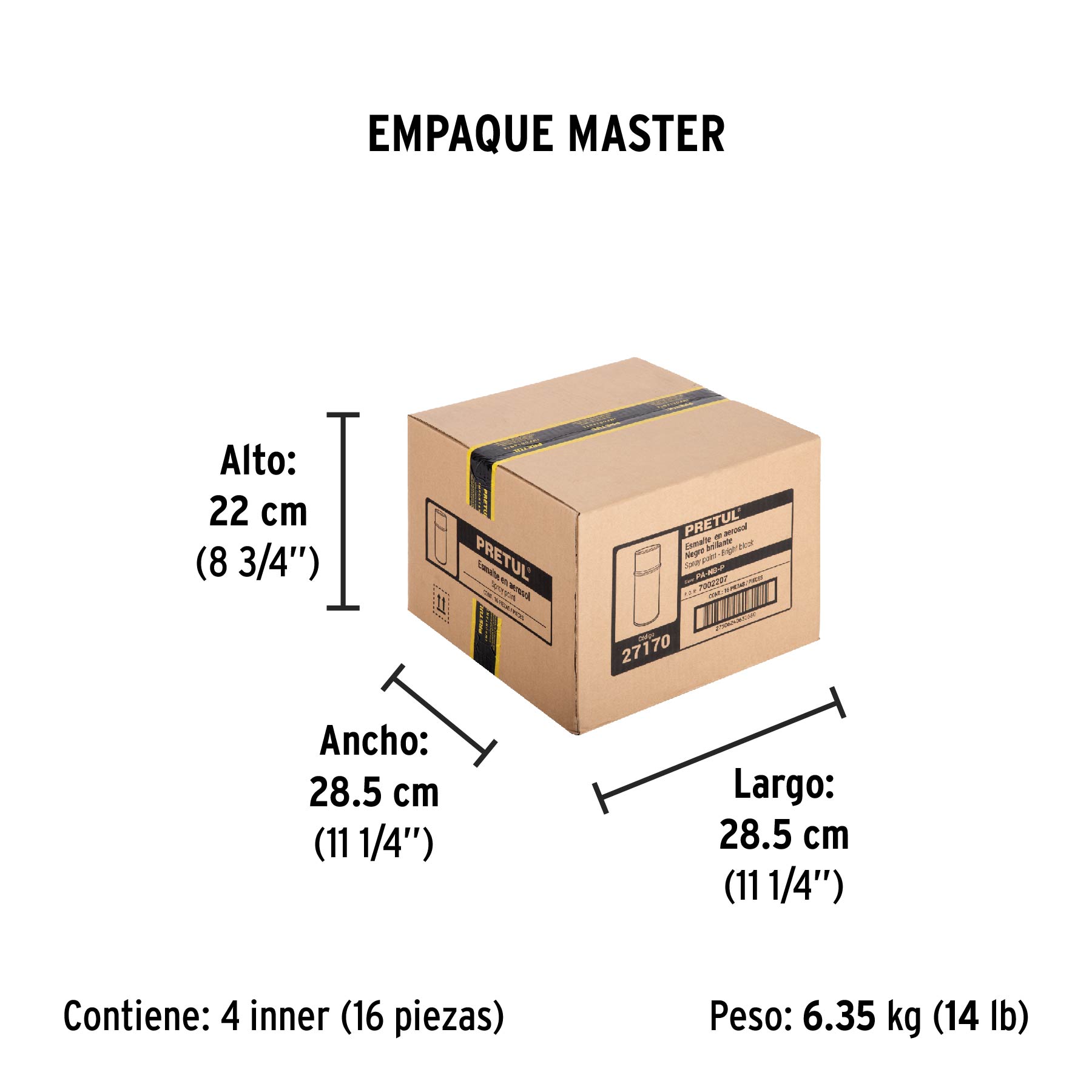 Pintura en aerosol,negro brillante, 400 ml, PRETUL - Empaque