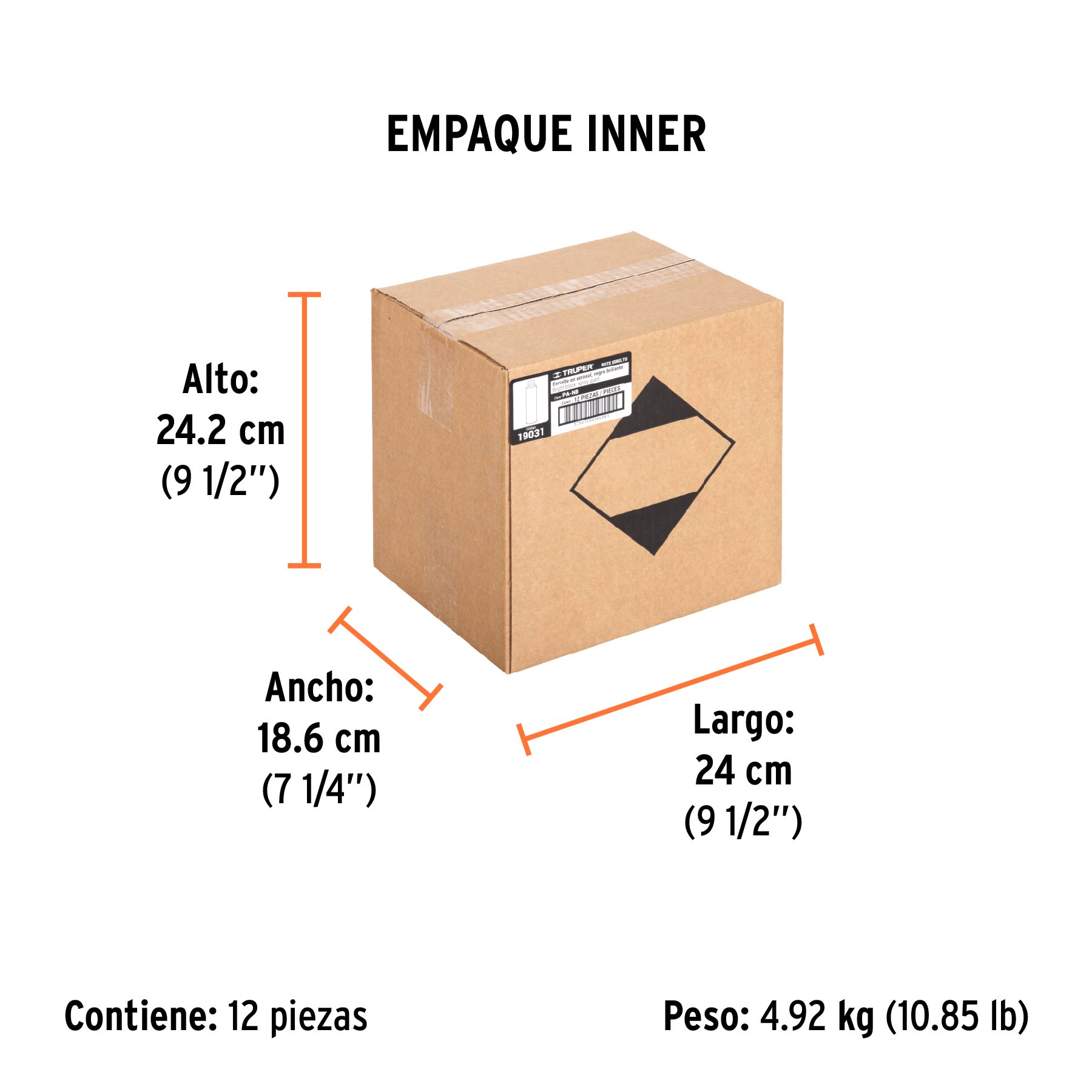 Pintura en aerosol, negro brillante, bote esbelto, 400 ml - Empaque
