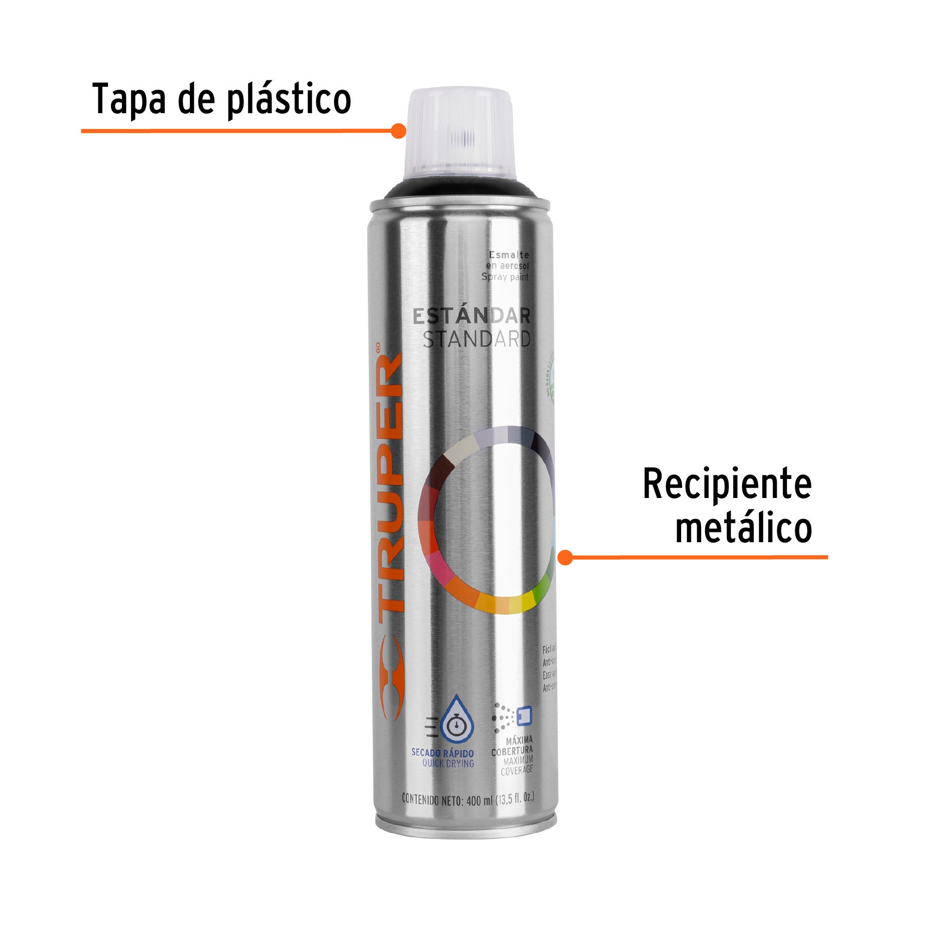 Pintura en aerosol, negro brillante, bote esbelto, 400 ml