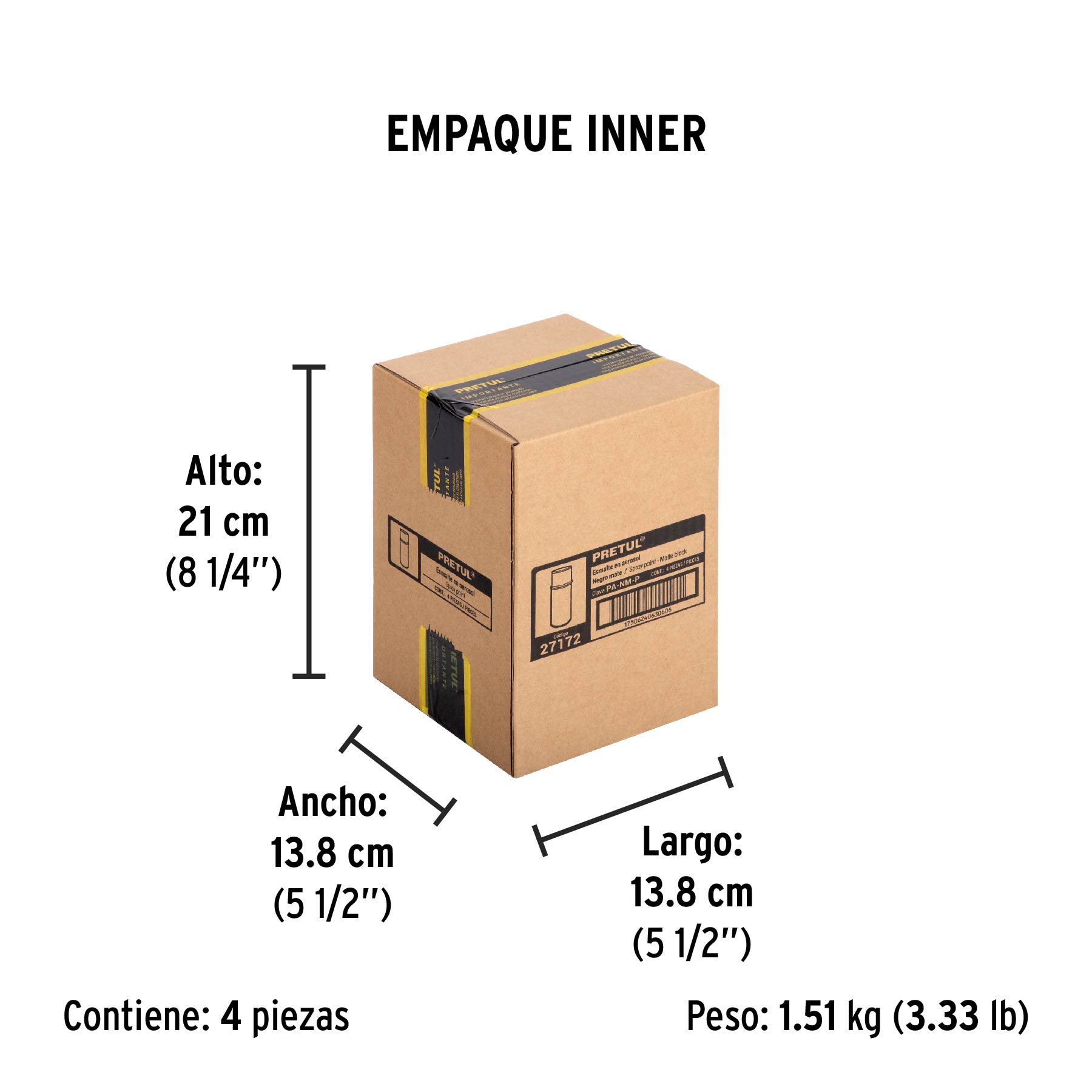 Pintura en aerosol, negro mate, 400 ml, PRETUL - Empaque
