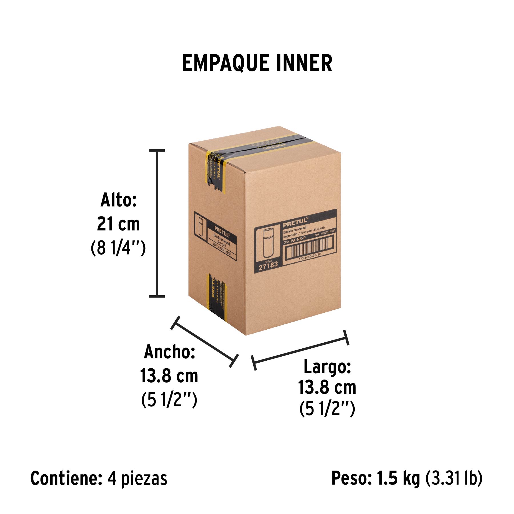 Pintura en aerosol, negro satín, 400 ml, PRETUL - Empaque