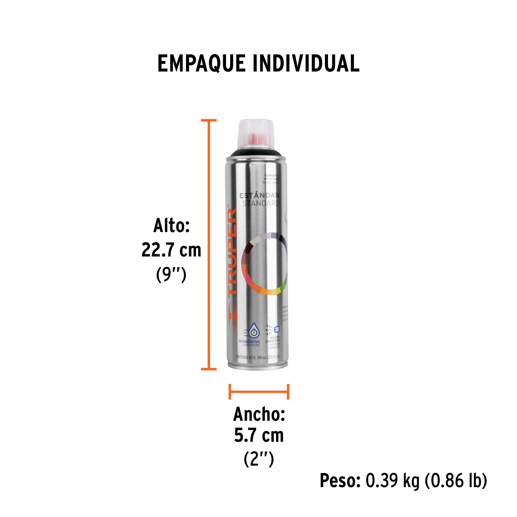 Pintura en aerosol, negro satín, bote esbelto, 400 ml - Empaque