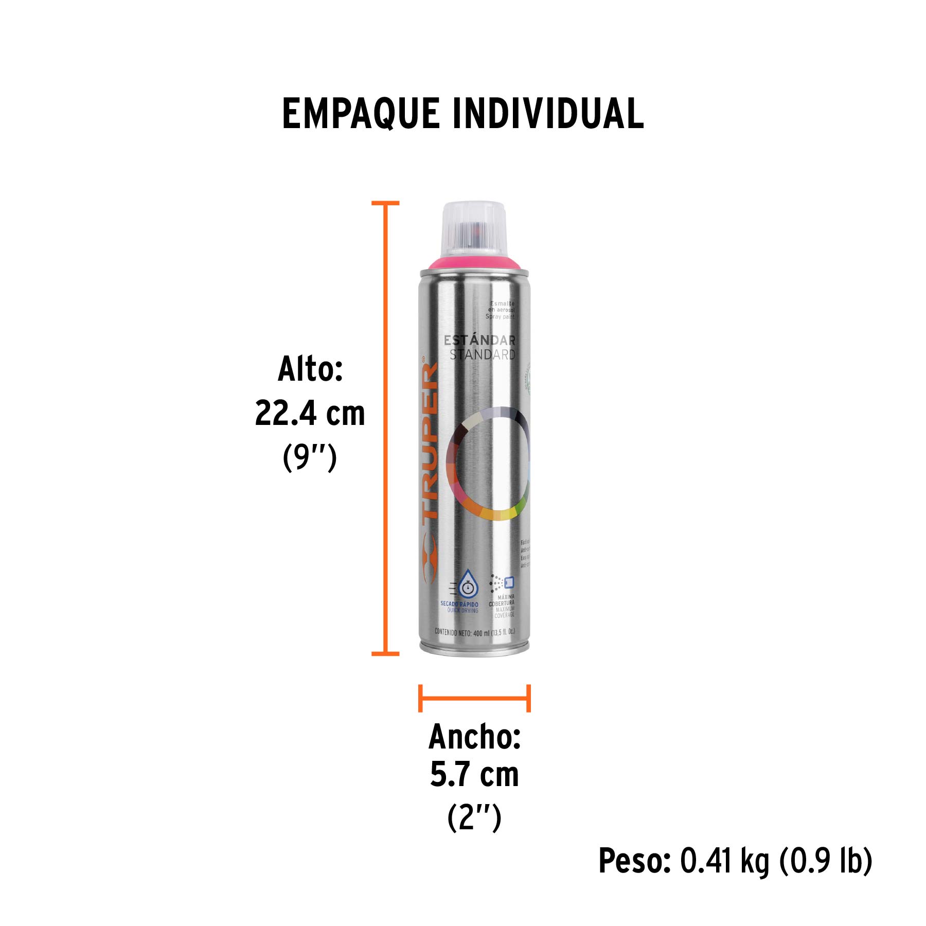 Pintura en aerosol, rosa mexicano, bote esbelto, 400 ml - Empaque