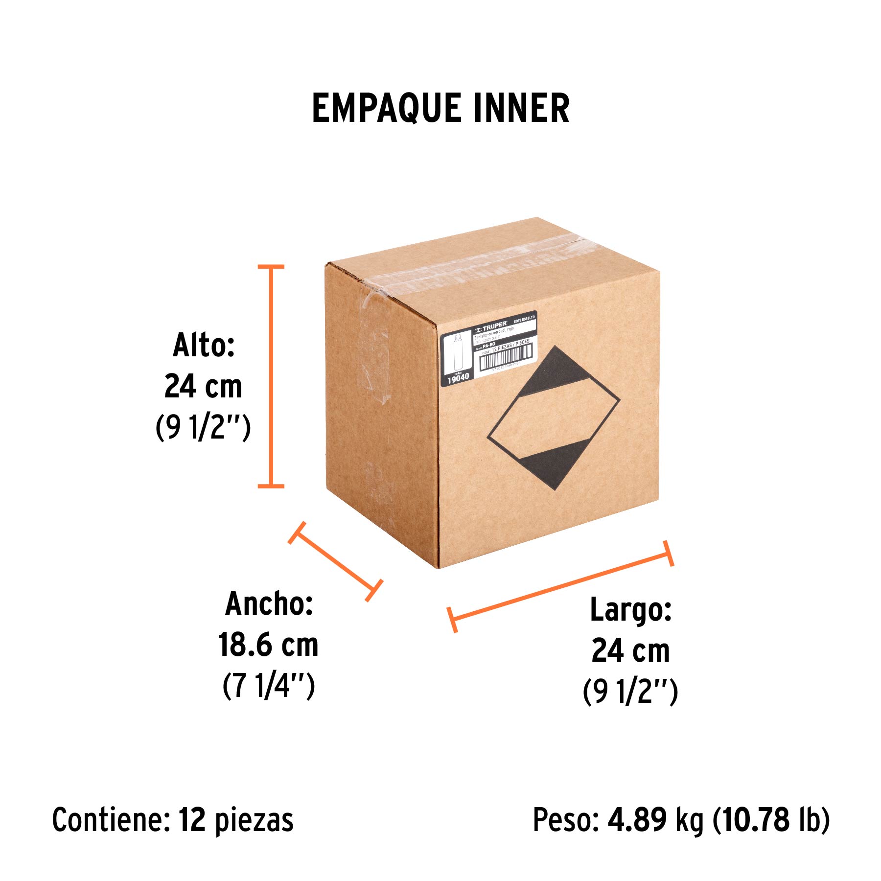 Pintura en aerosol, rojo, bote esbelto, 400 ml, TRUPER - Empaque