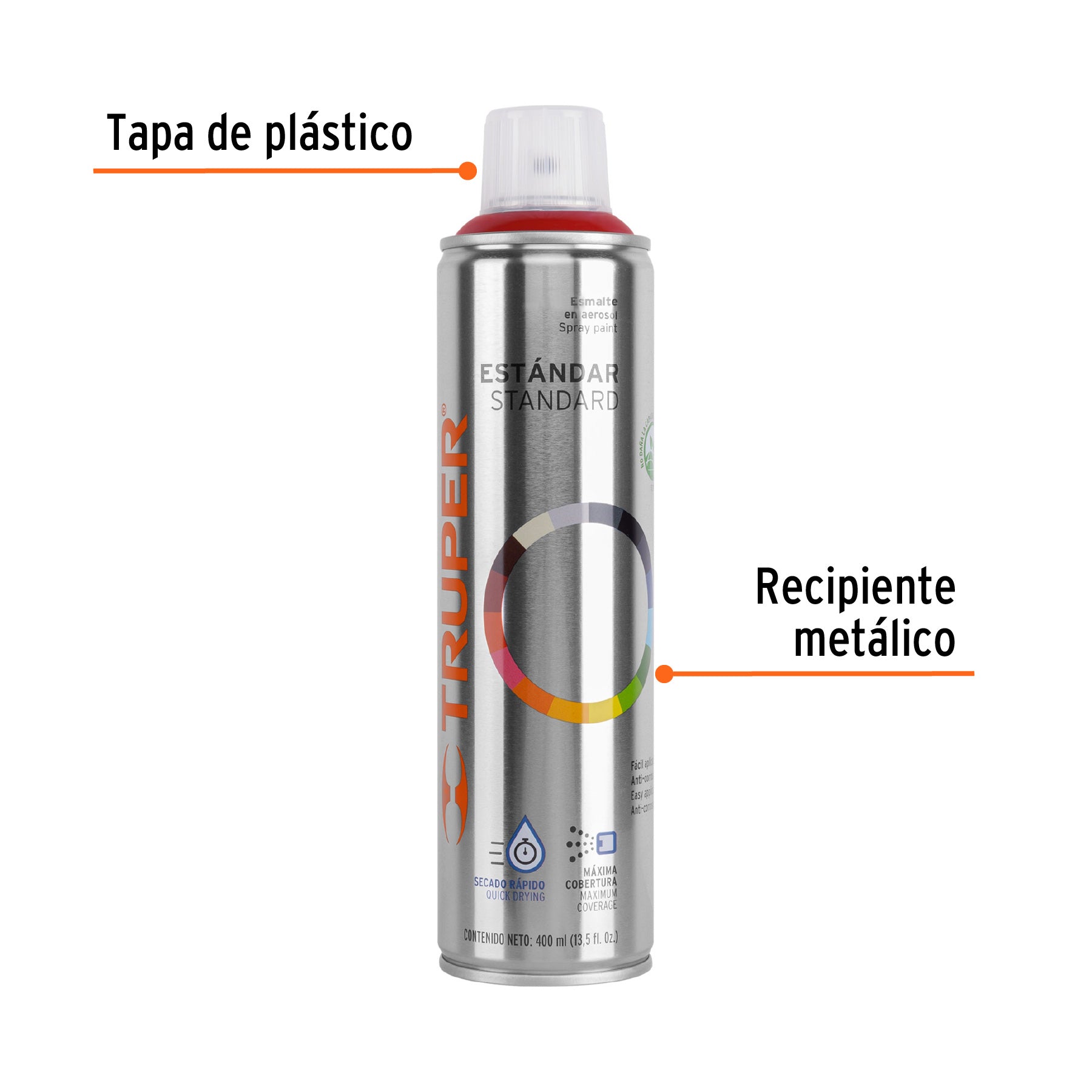 Pintura en aerosol, rojo, bote esbelto, 400 ml, TRUPER