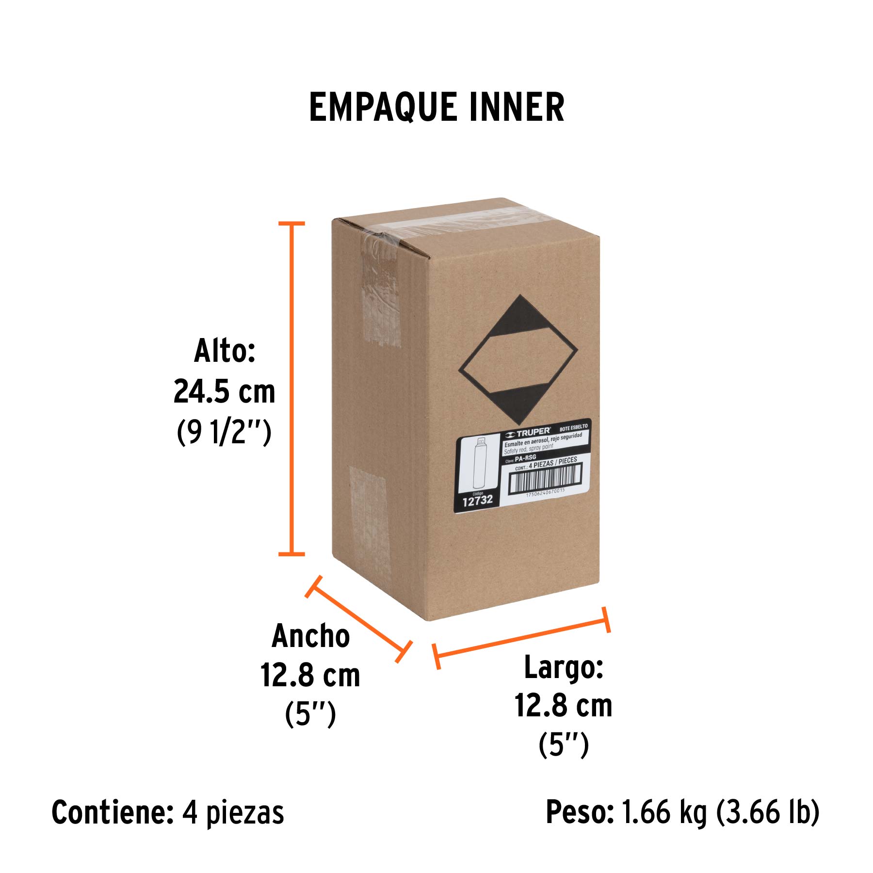 Pintura en aerosol, rojo seguridad, bote esbelto, 400 ml - Empaque