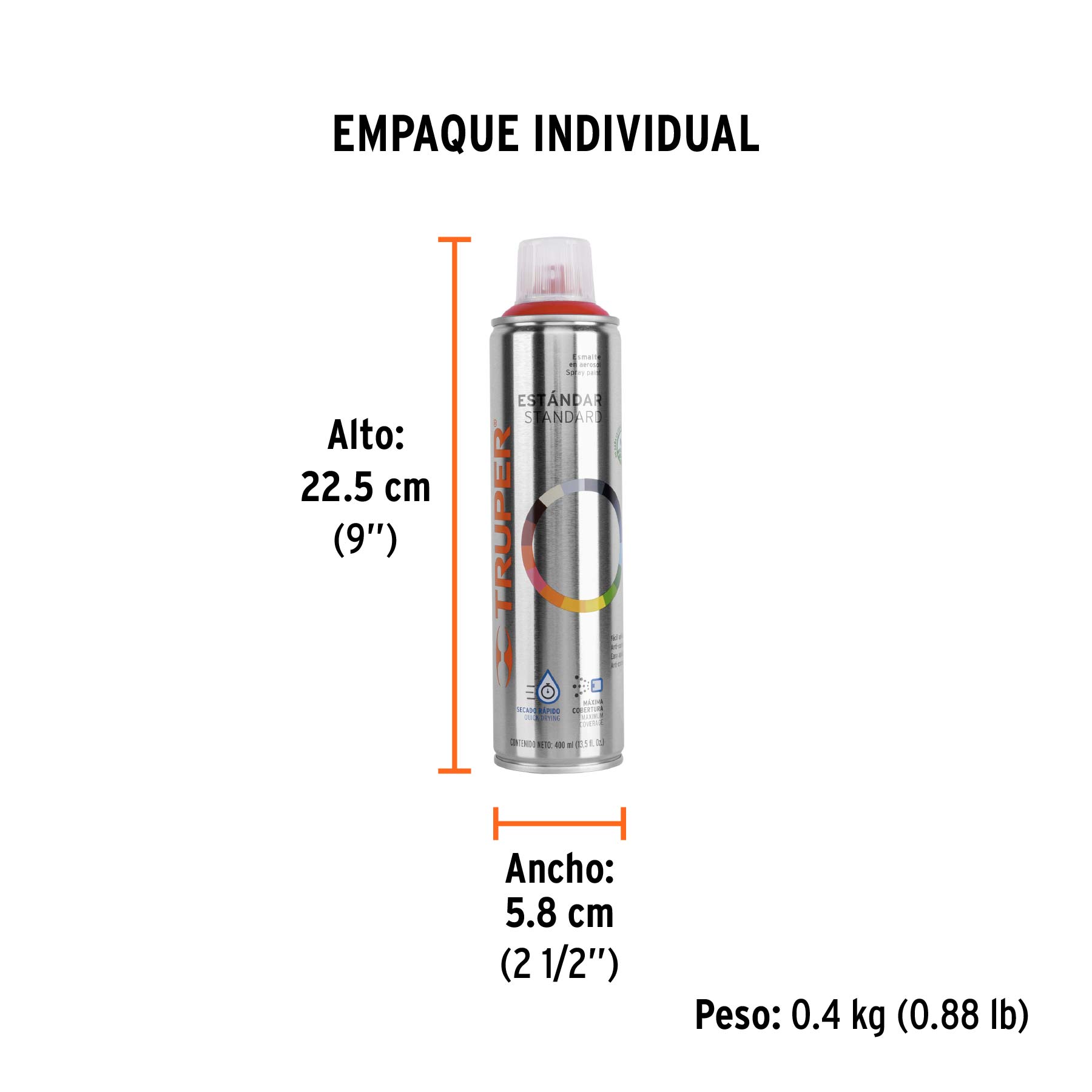 Pintura en aerosol, rojo seguridad, bote esbelto, 400 ml - Empaque