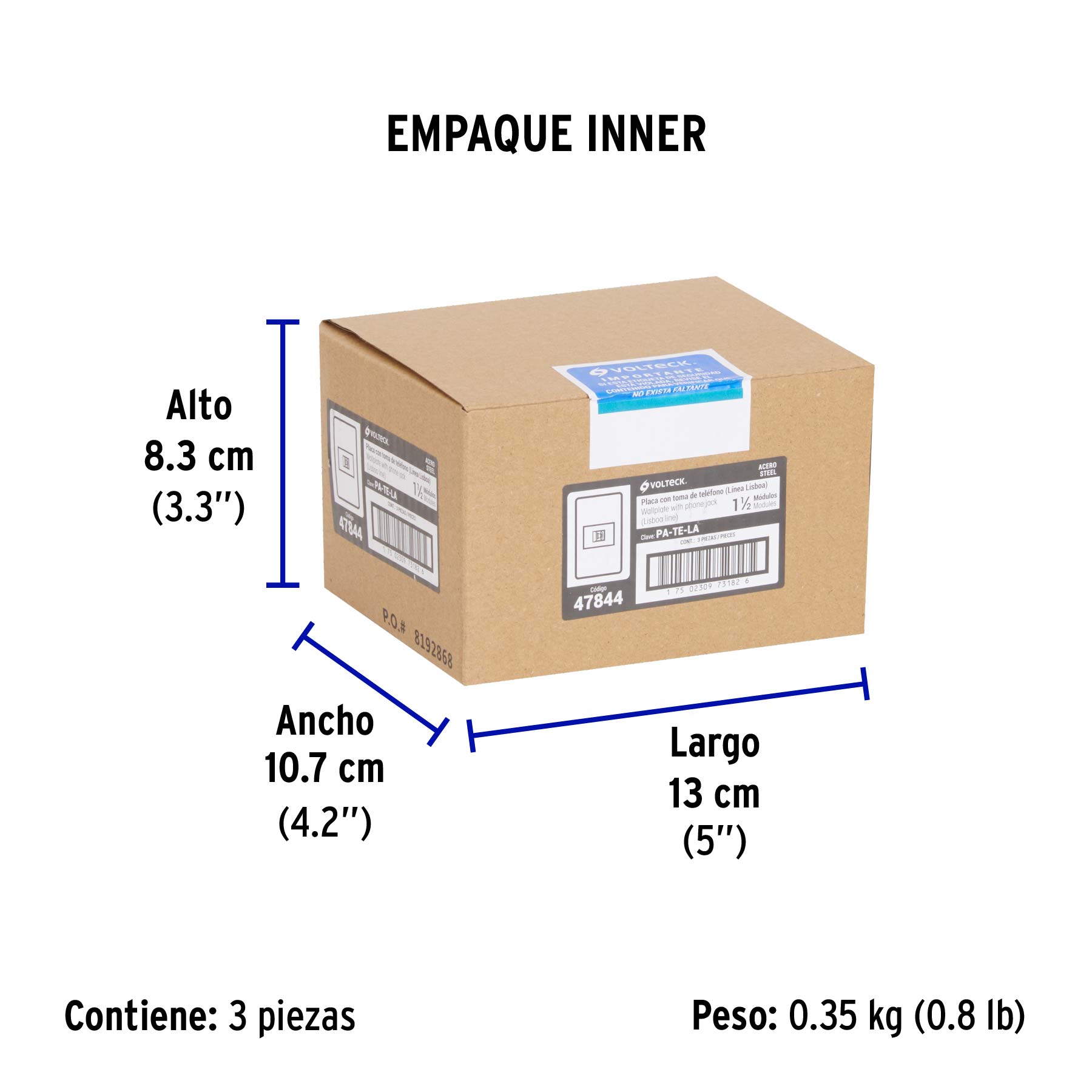 Placa armada acero inox 1 toma para teléfono 1.5 mód, Lisboa - Empaque