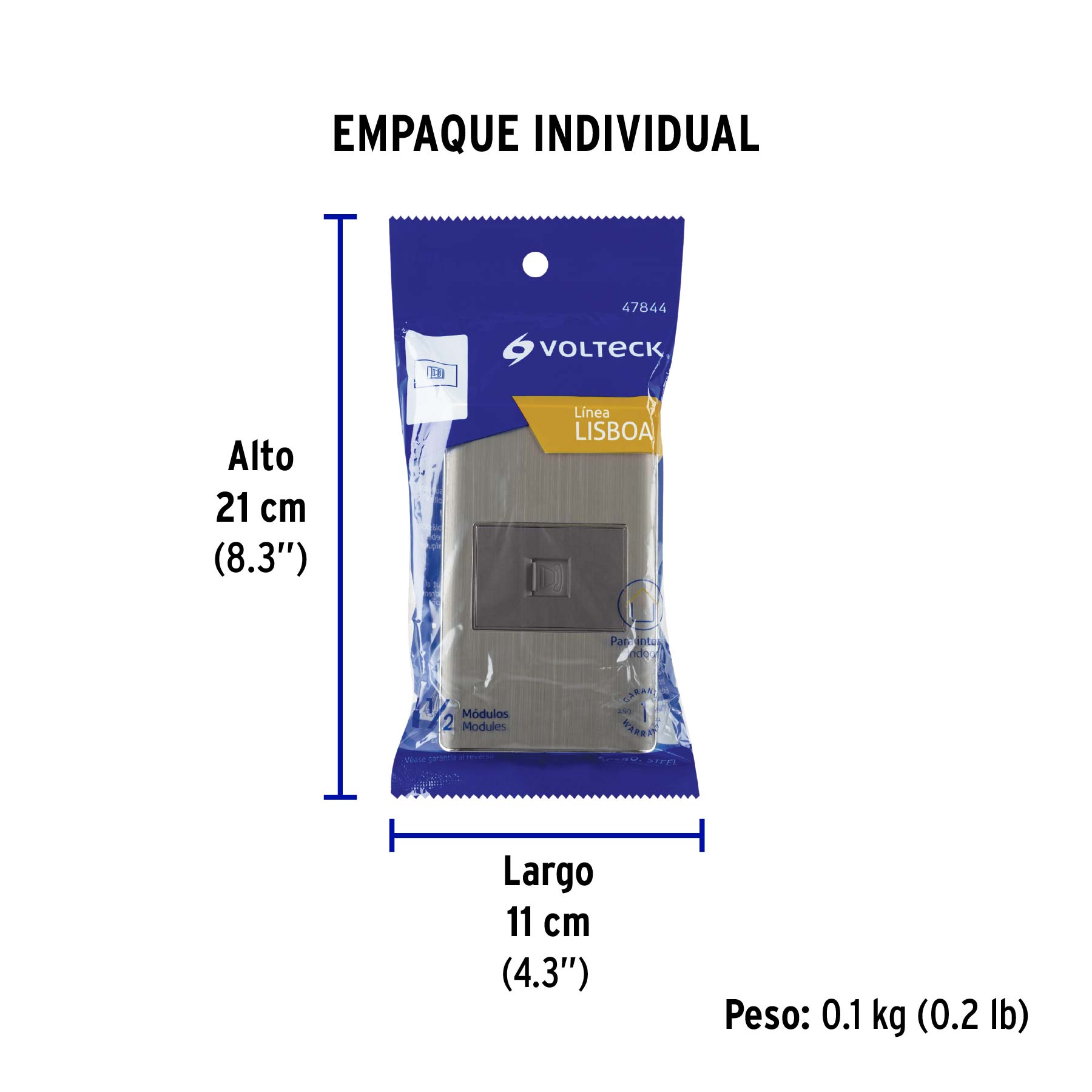 Placa armada acero inox 1 toma para teléfono 1.5 mód, Lisboa - Empaque