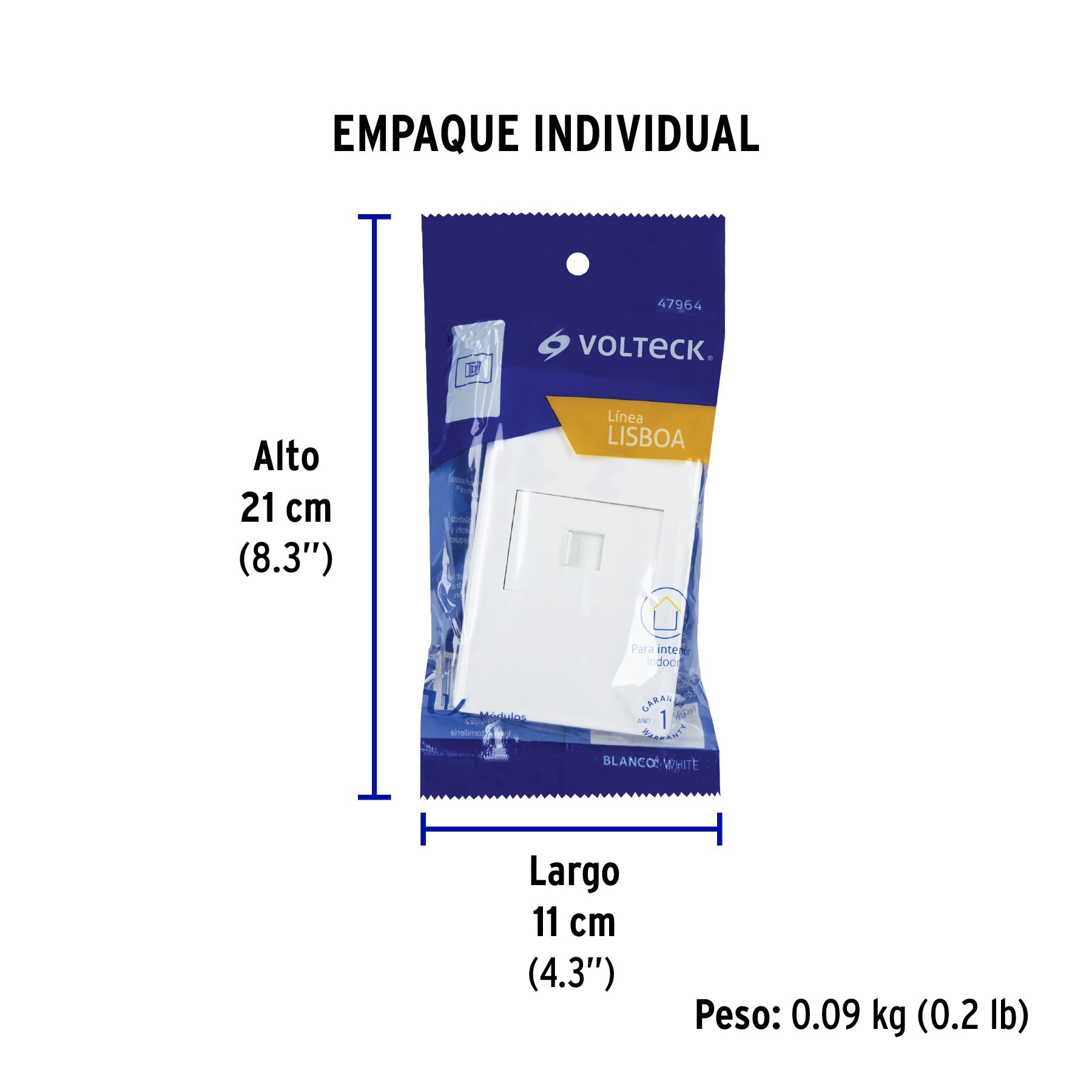 Placa armada blanca 1 toma para teléfono 1.5 mód, Lisboa - Empaque