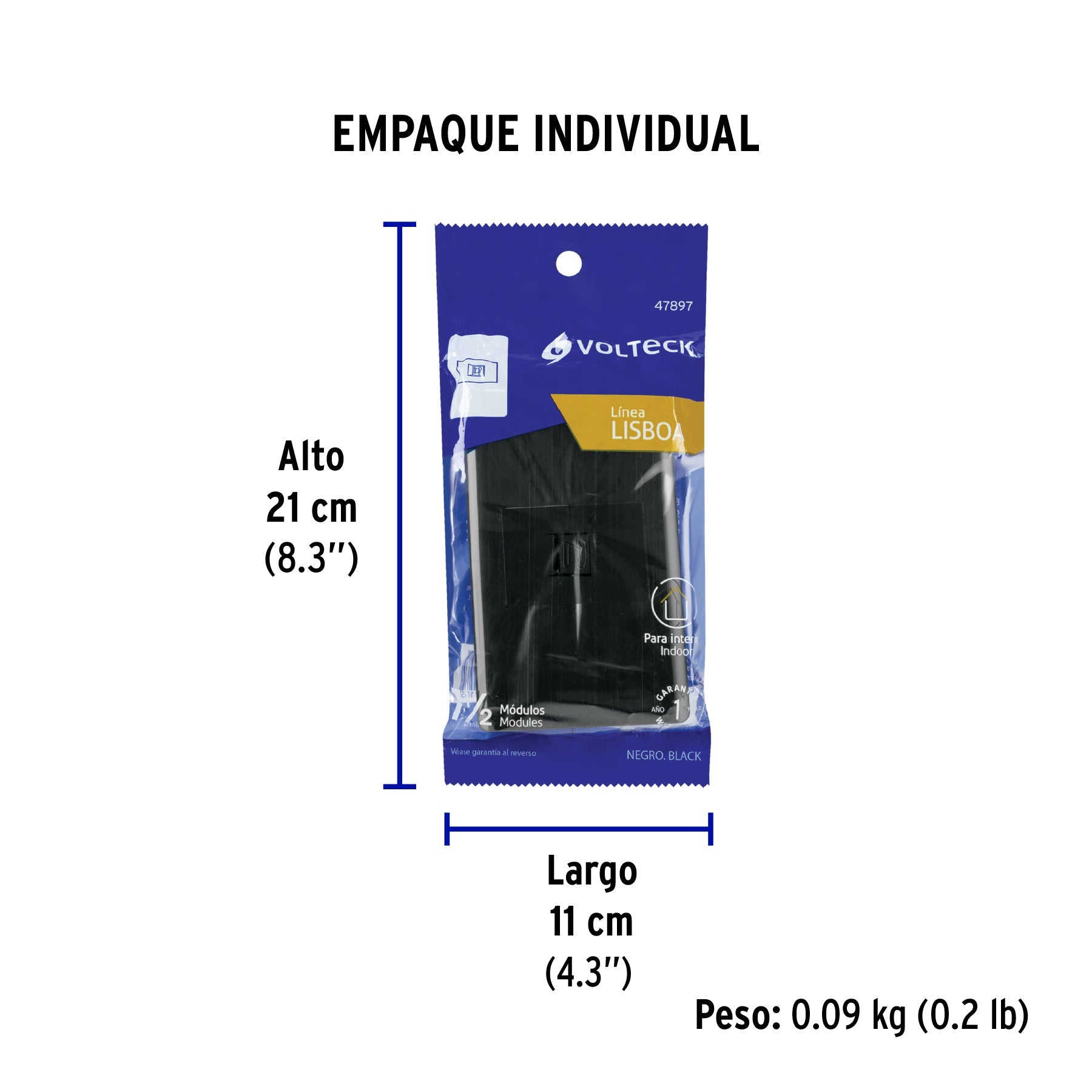 Placa armada negra 1 toma para teléfono 1.5 mód, Lisboa - Empaque