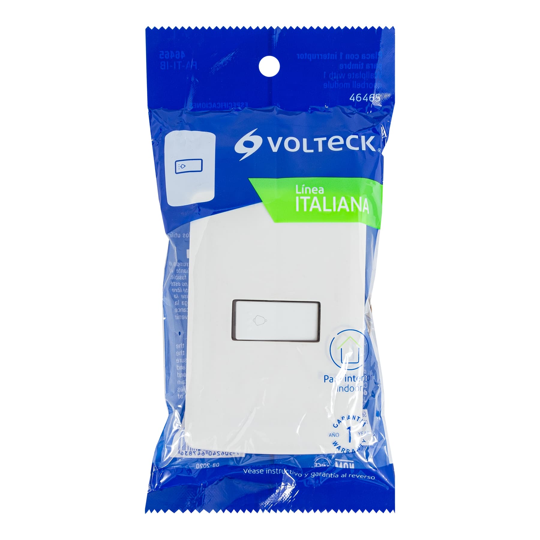 Placa armada con timbre, blanco, línea Italiana., VOLTECK