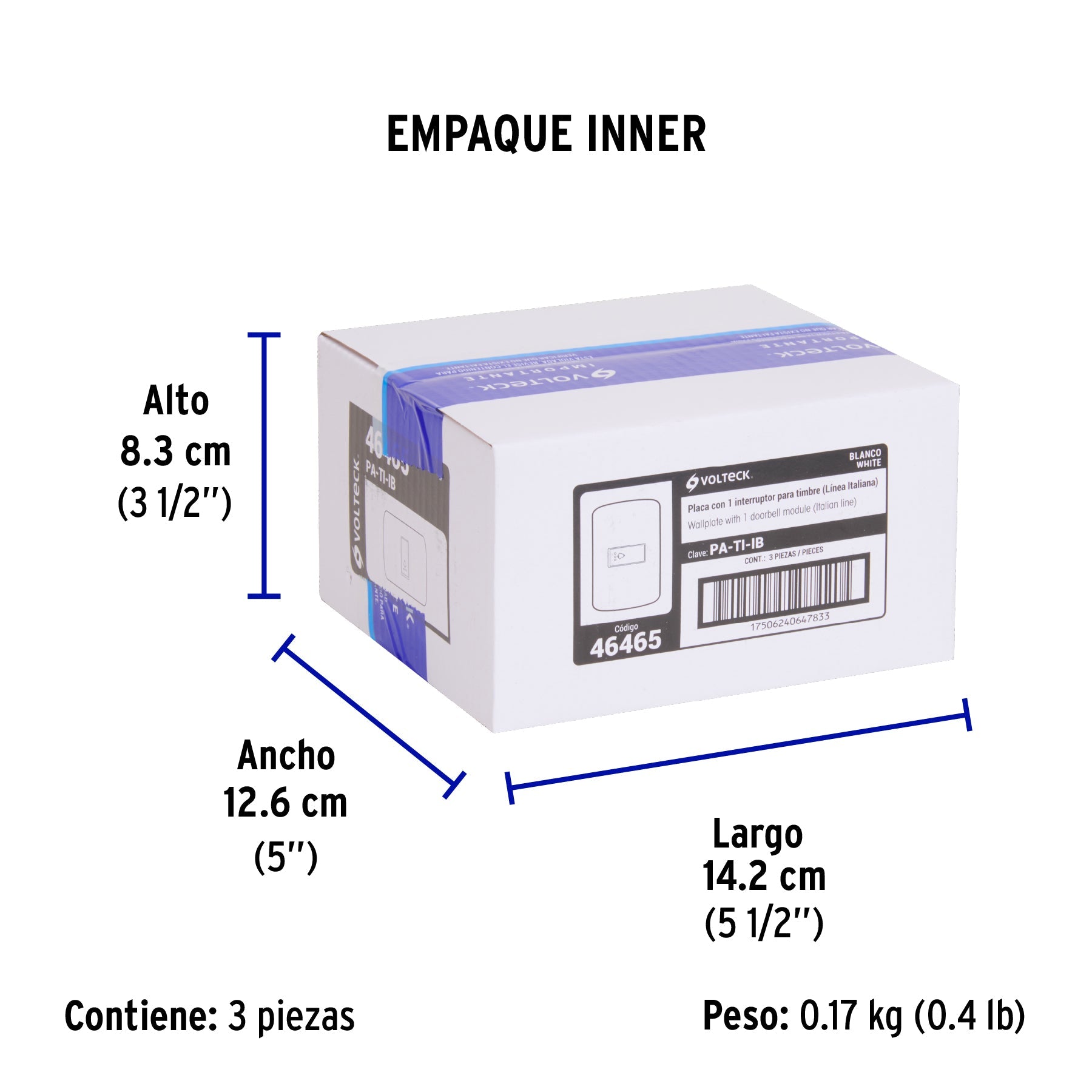 Placa armada con timbre, blanco, línea Italiana., VOLTECK - Empaque