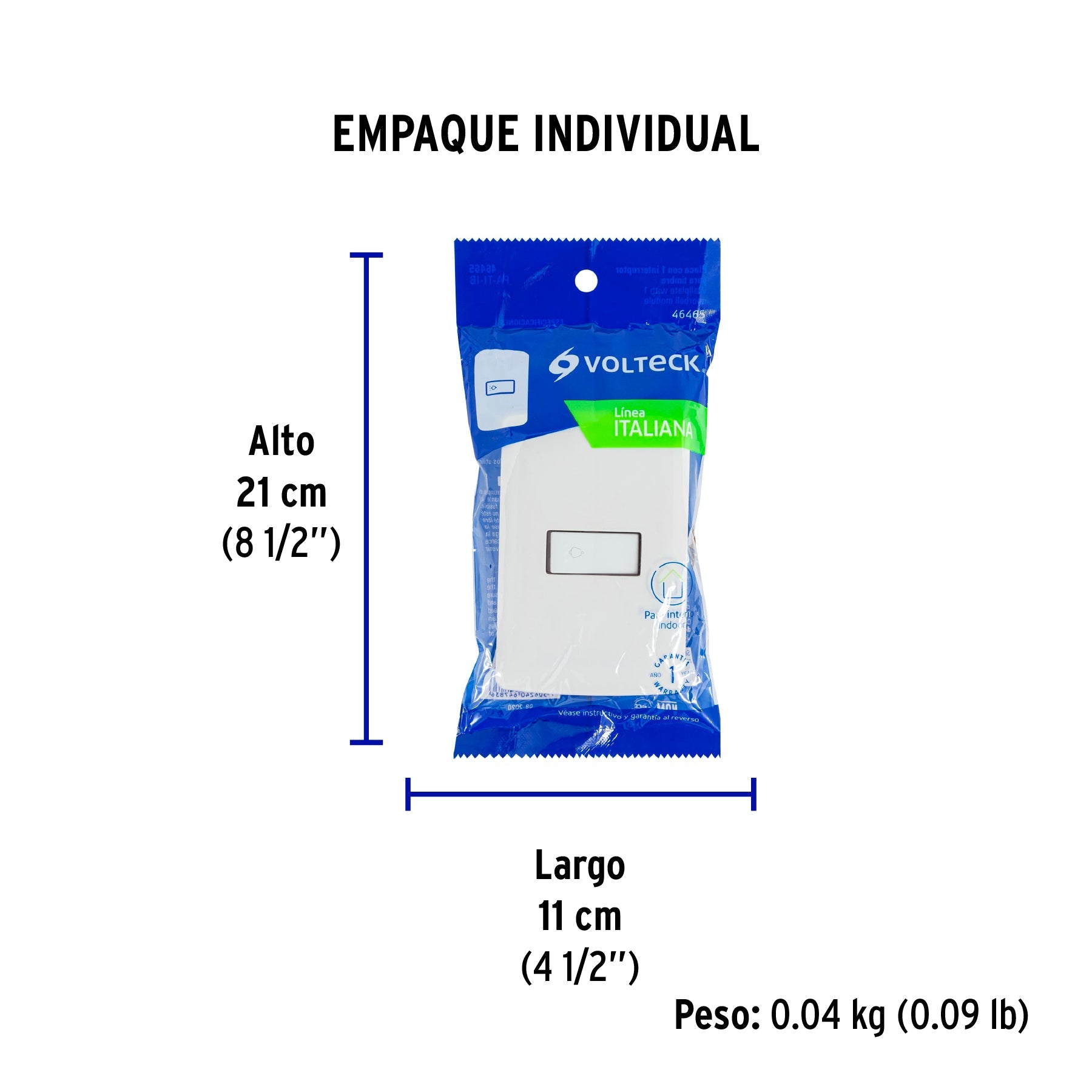 Placa armada con timbre, blanco, línea Italiana., VOLTECK - Empaque