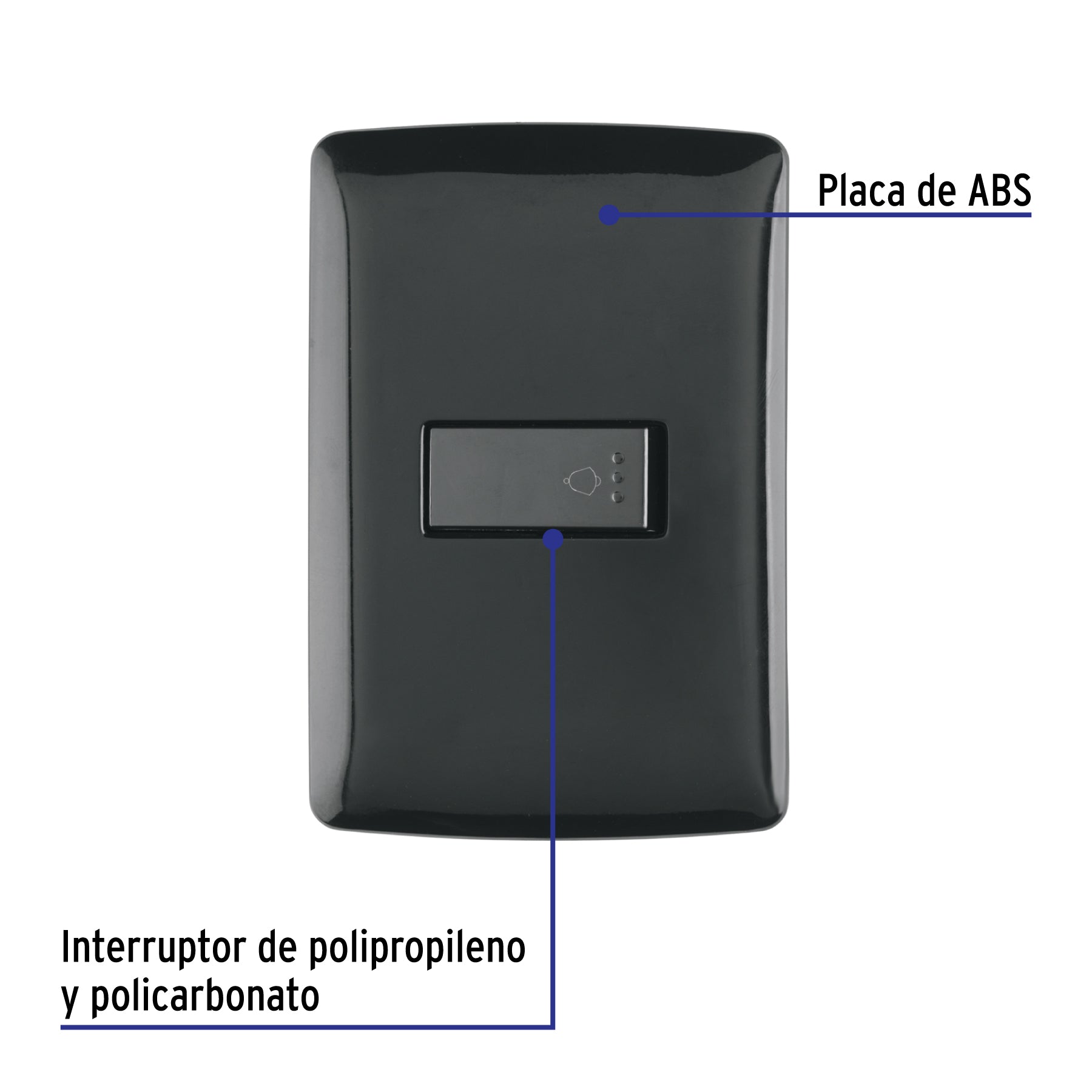 Placa armada con timbre, negro, línea Italiana, VOLTECK