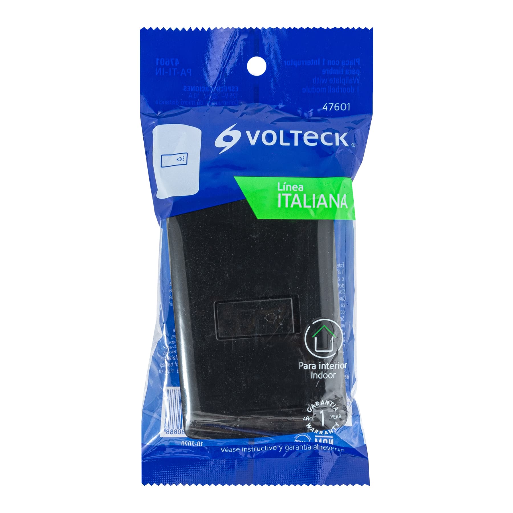 Placa armada con timbre, negro, línea Italiana, VOLTECK