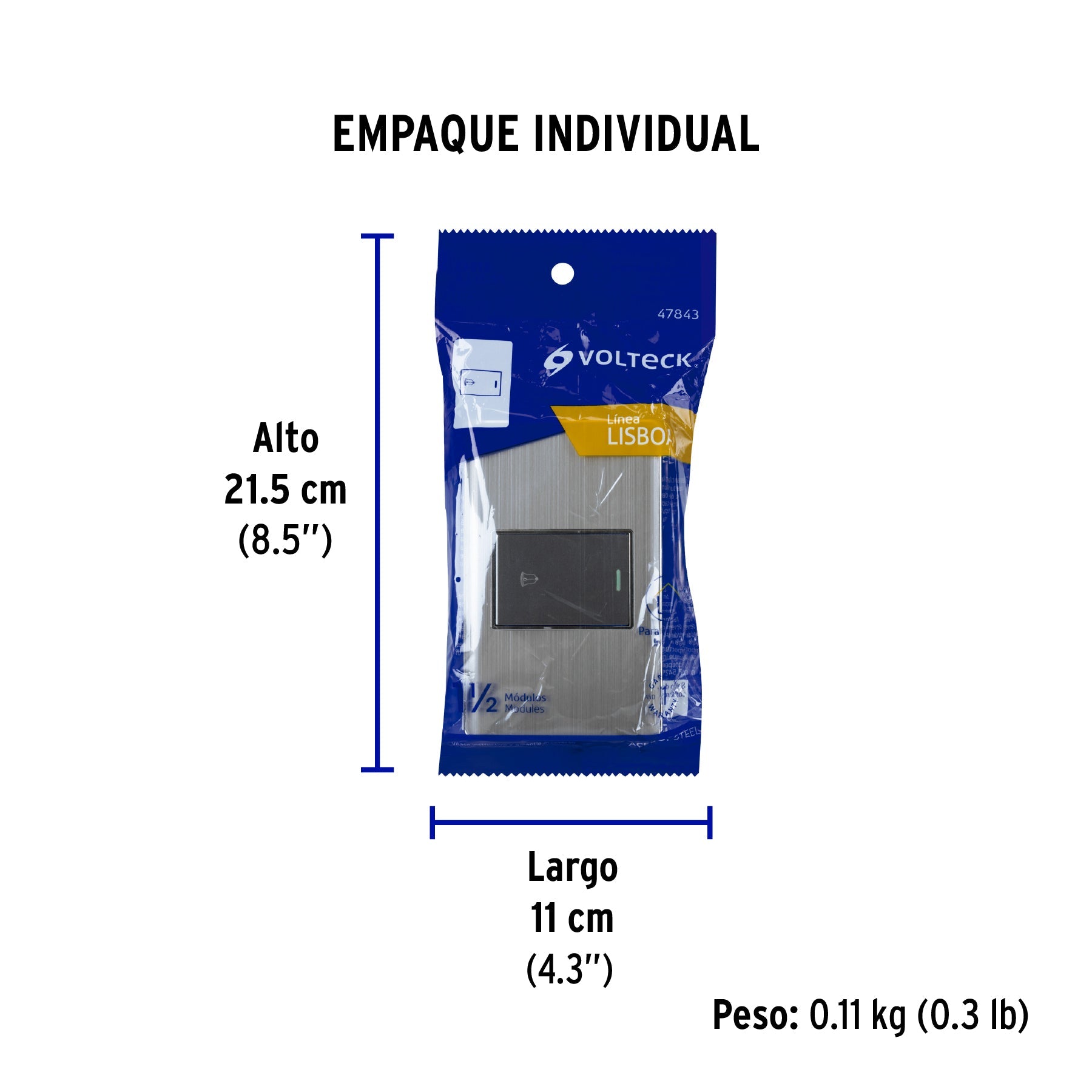 Placa armada acero 1 interruptor de timbre 1.5 mód, Lisboa - Empaque