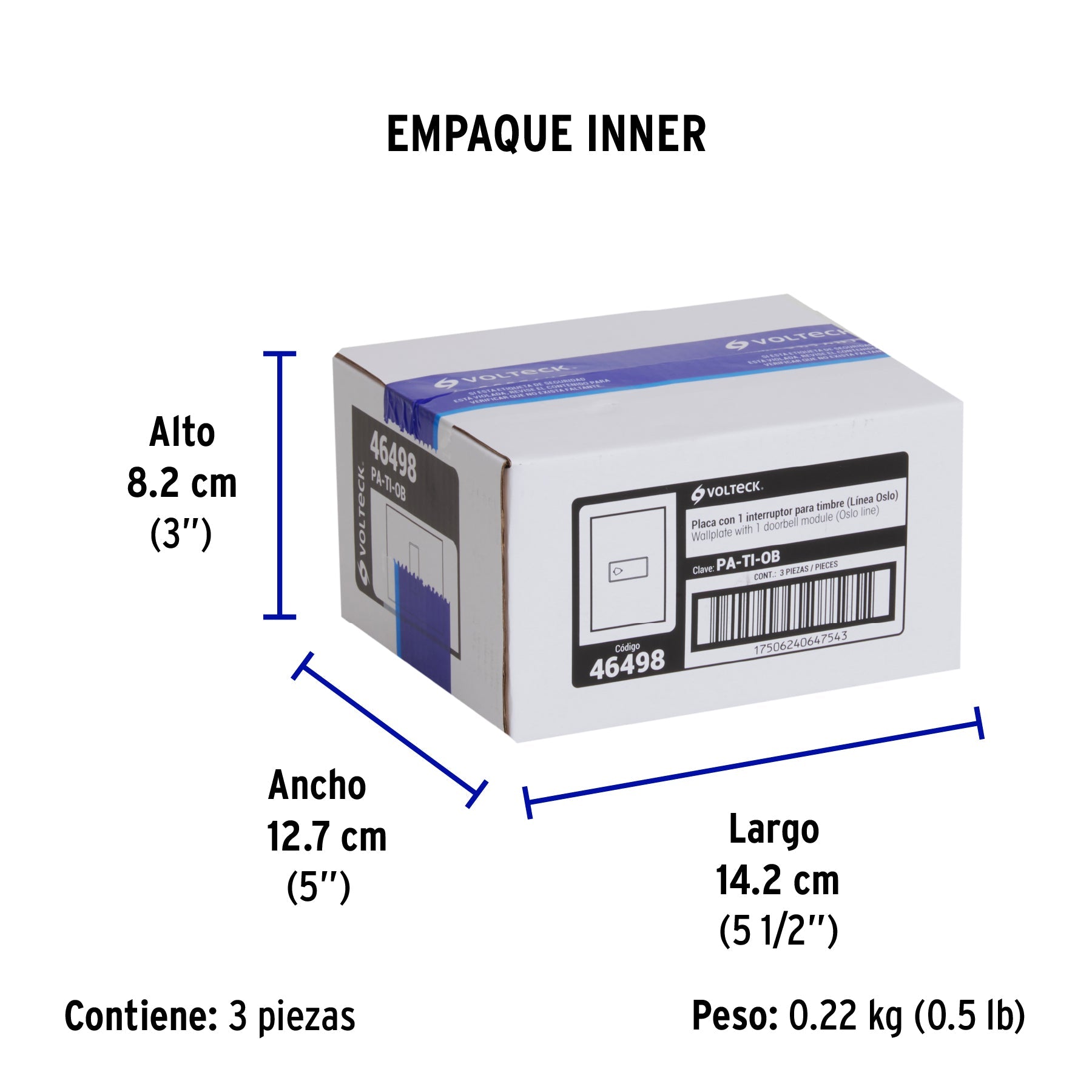 Placa armada con timbre, línea Oslo, color blanco, VOLTECK - Empaque