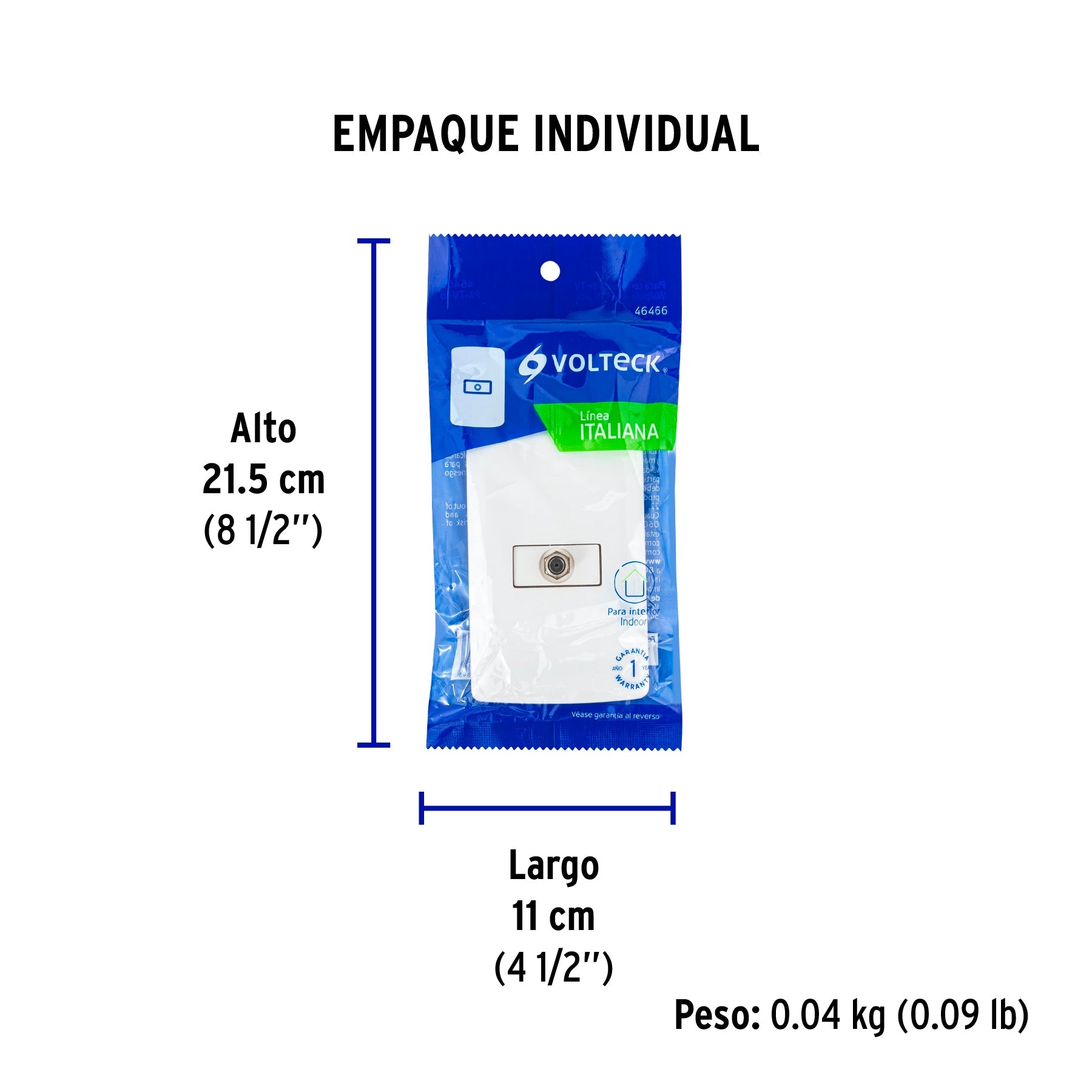 Placa armada con conexión para TV, blanco, línea Italiana - Empaque