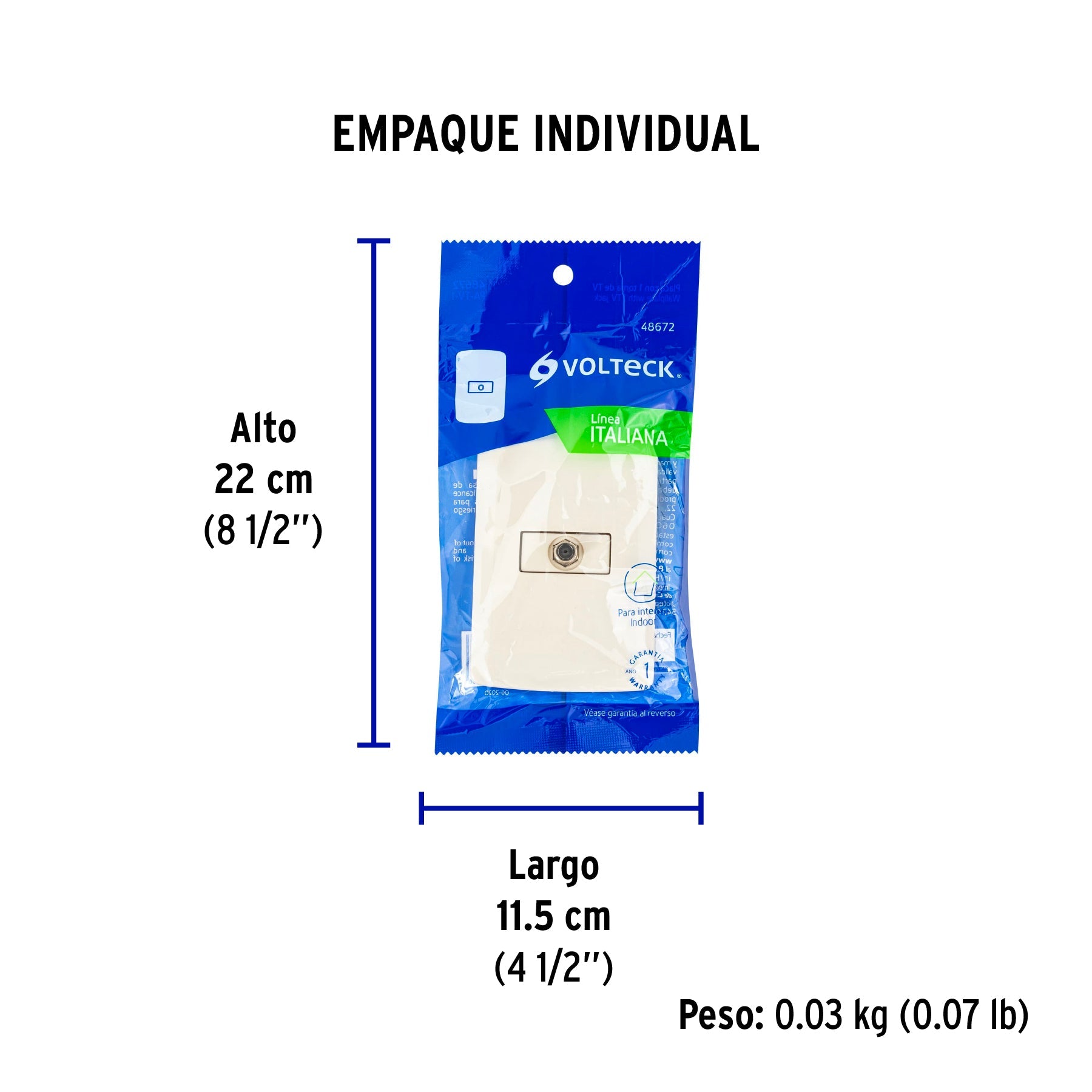 Placa armada con conexión para TV, marfil, línea Italiana - Empaque