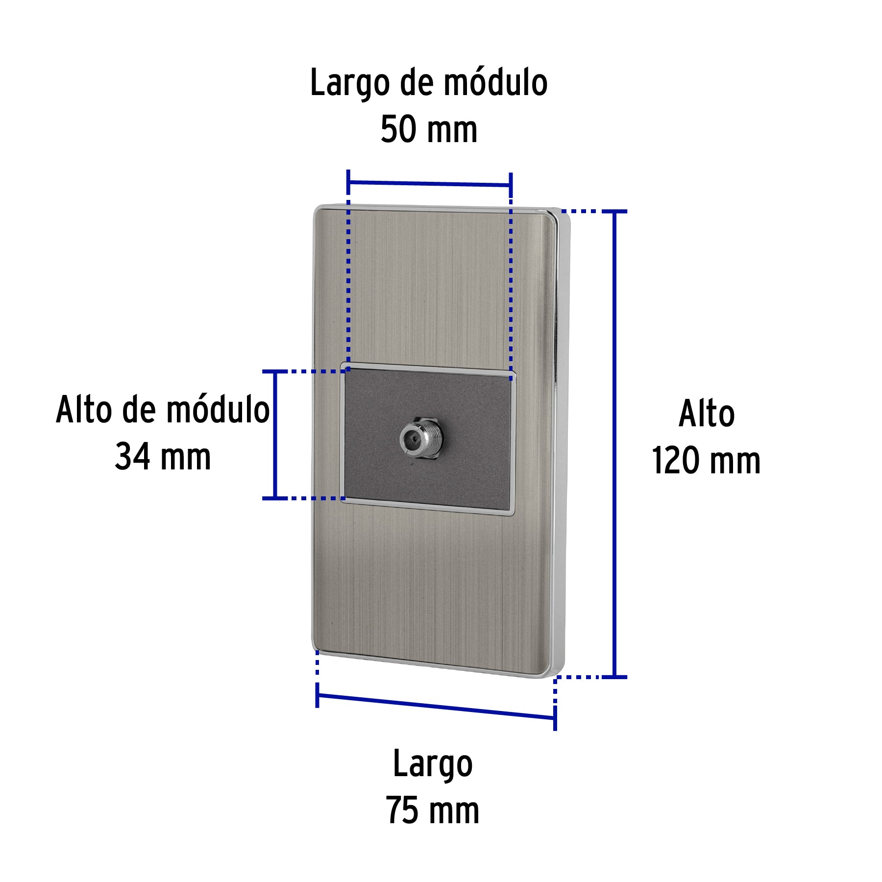 Placa armada acero inox 1 toma de TV, 1.5 módulos, Lisboa