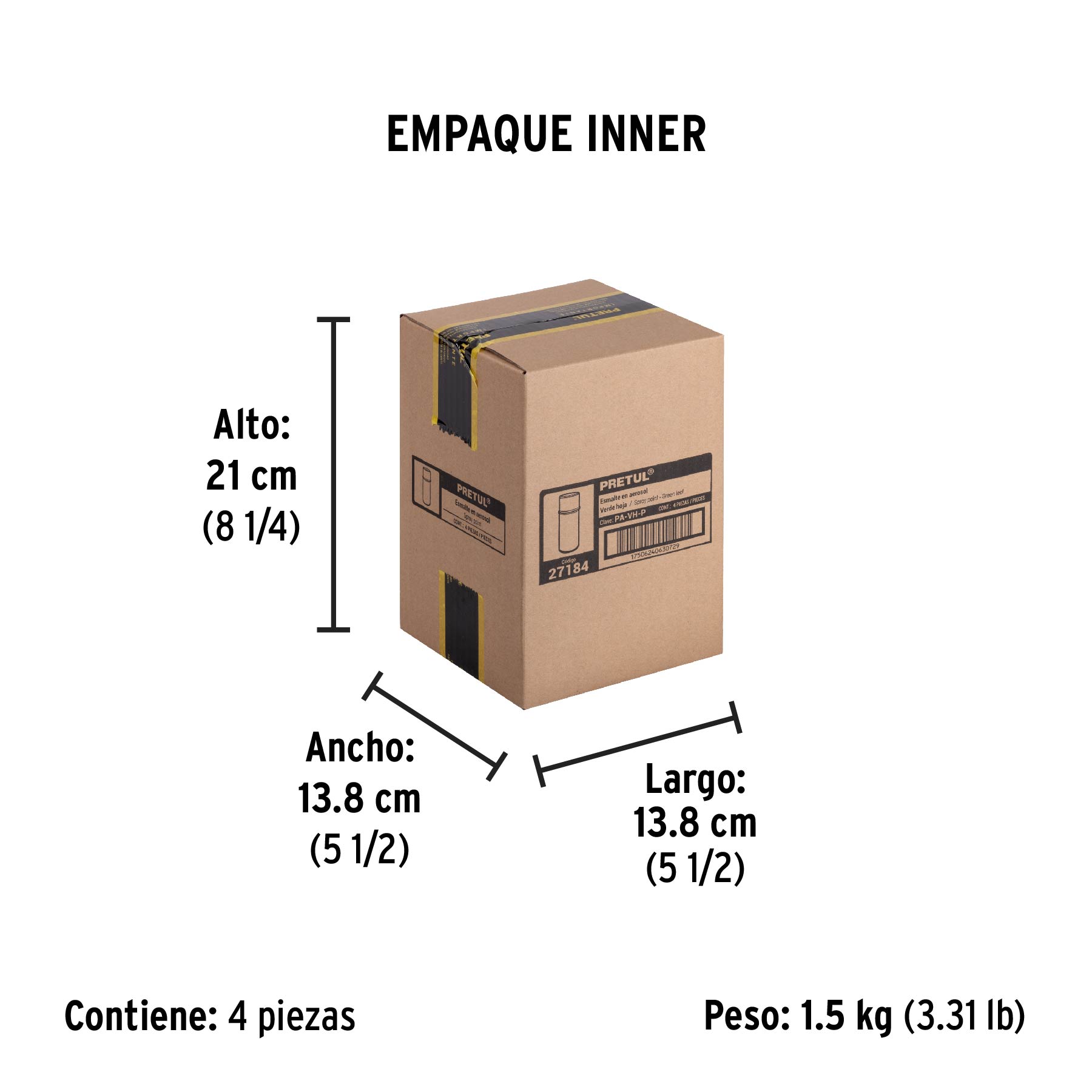 Pintura en aerosol, verde hoja, 400 ml, PRETUL - Empaque