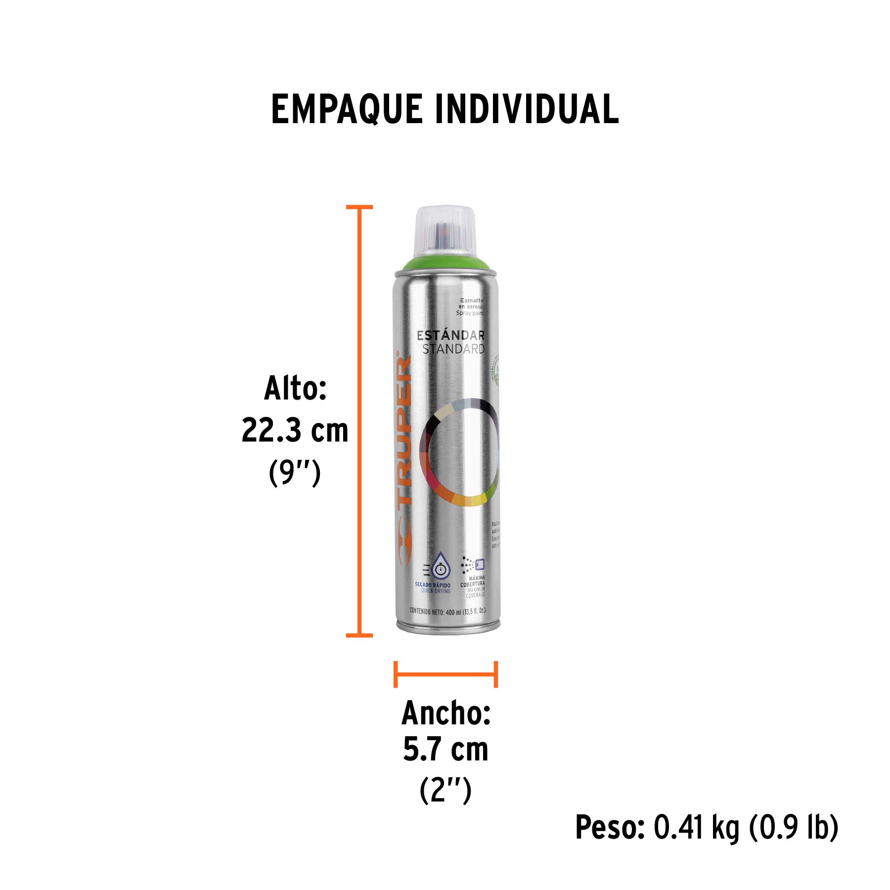 Pintura en aerosol, verde manzana, bote esbelto, 400 ml - Empaque