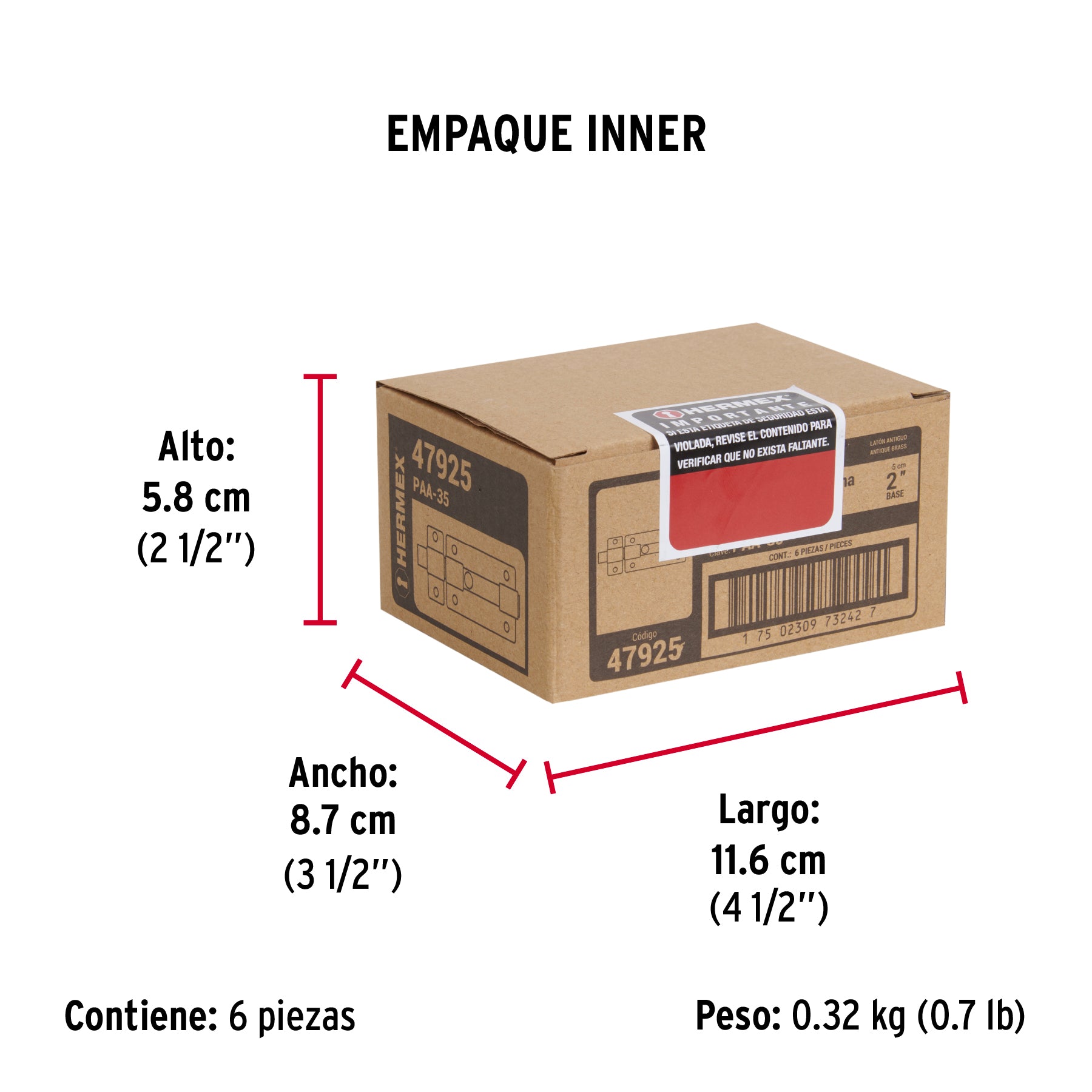 Pasador de barra plana 2", latón antiguo, HERMEX - Empaque
