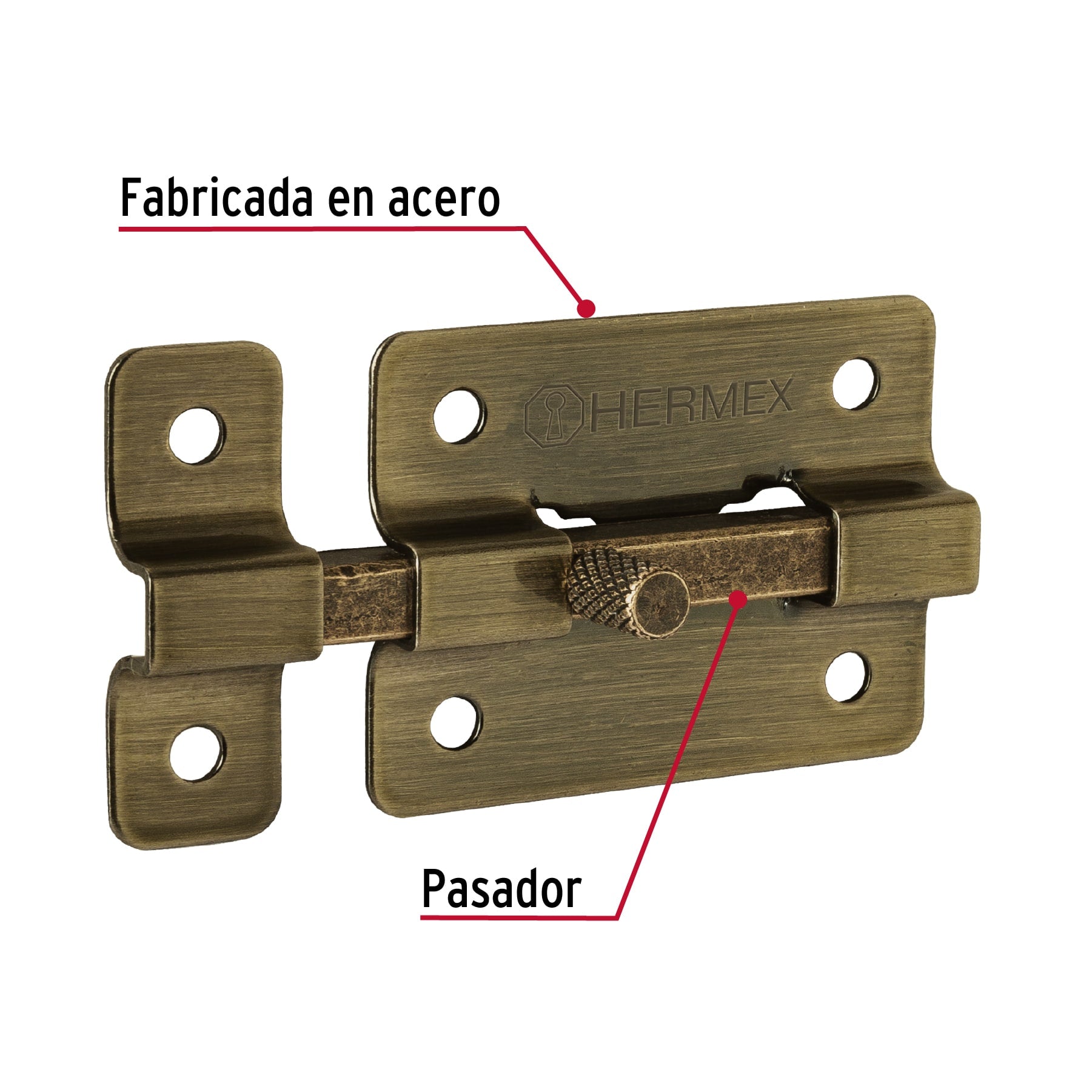 Pasador de barra plana 2", latón antiguo, HERMEX