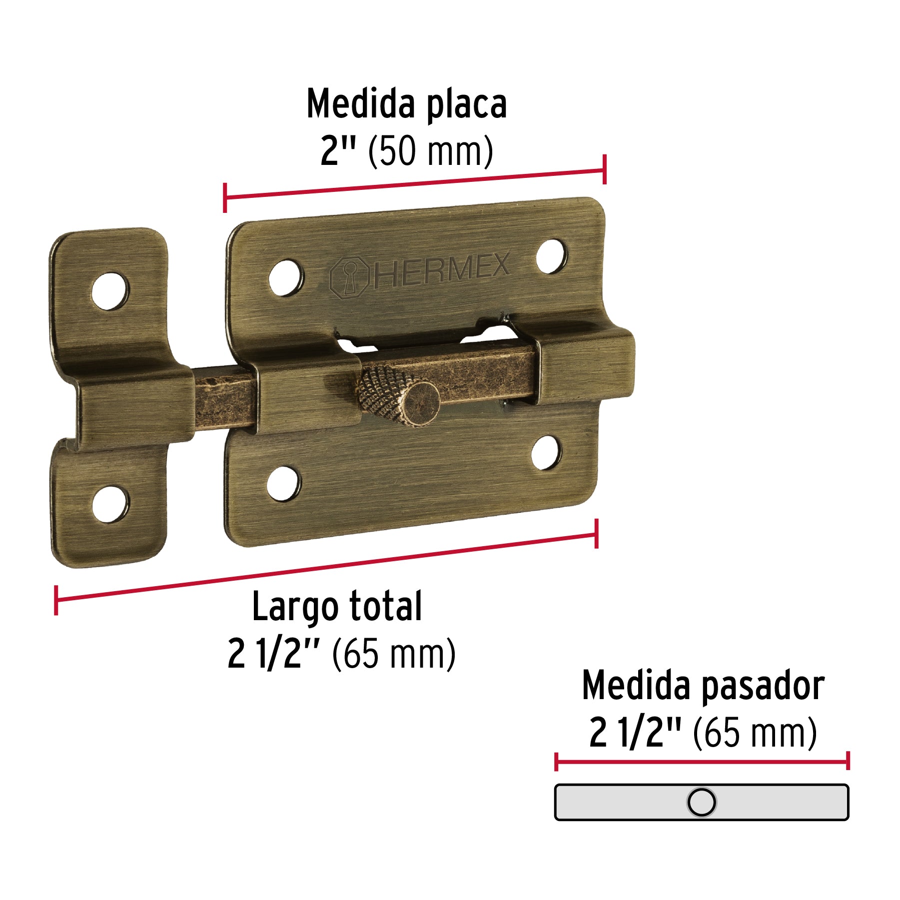 Pasador de barra plana 2", latón antiguo, HERMEX