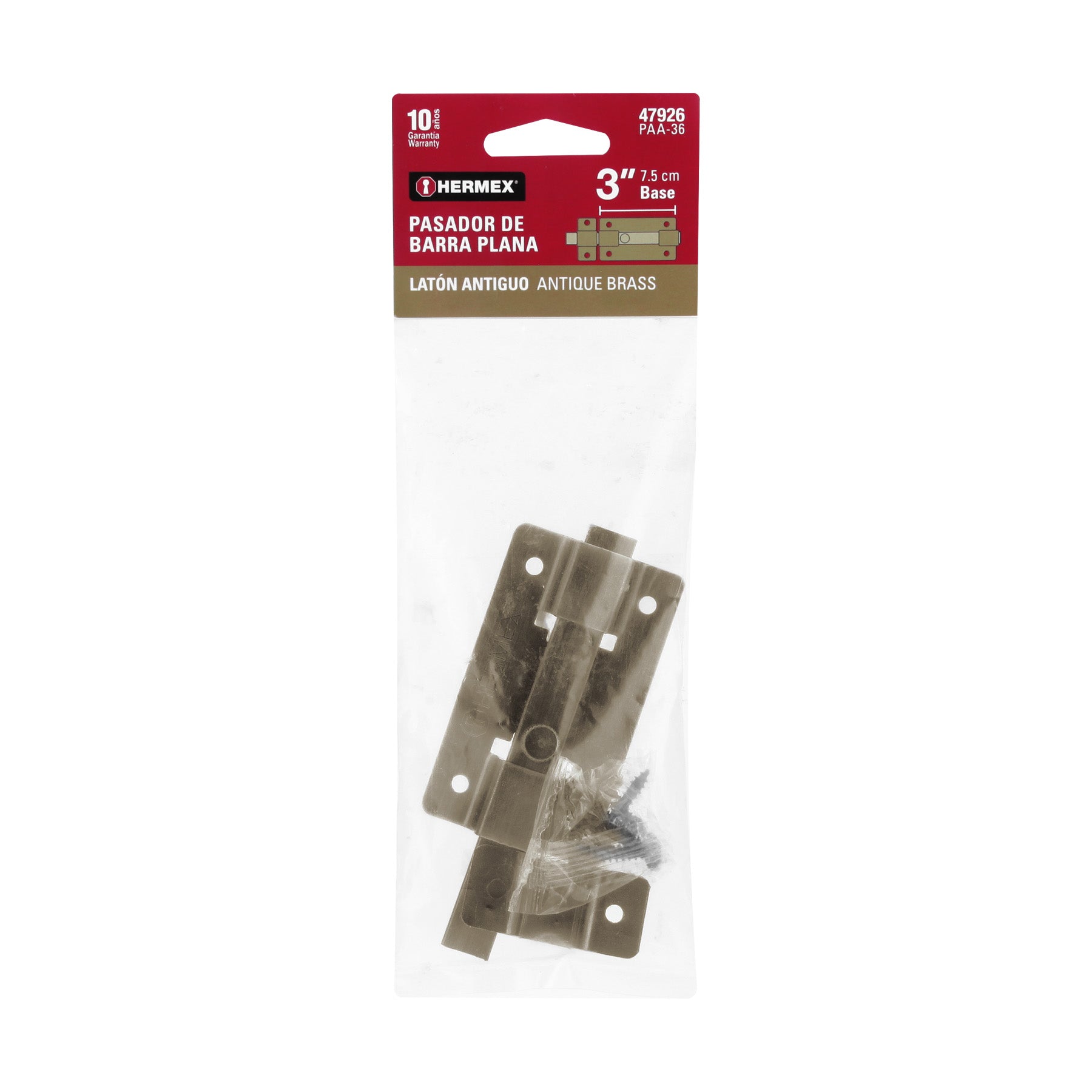 Pasador de barra plana 3", latón antiguo, HERMEX