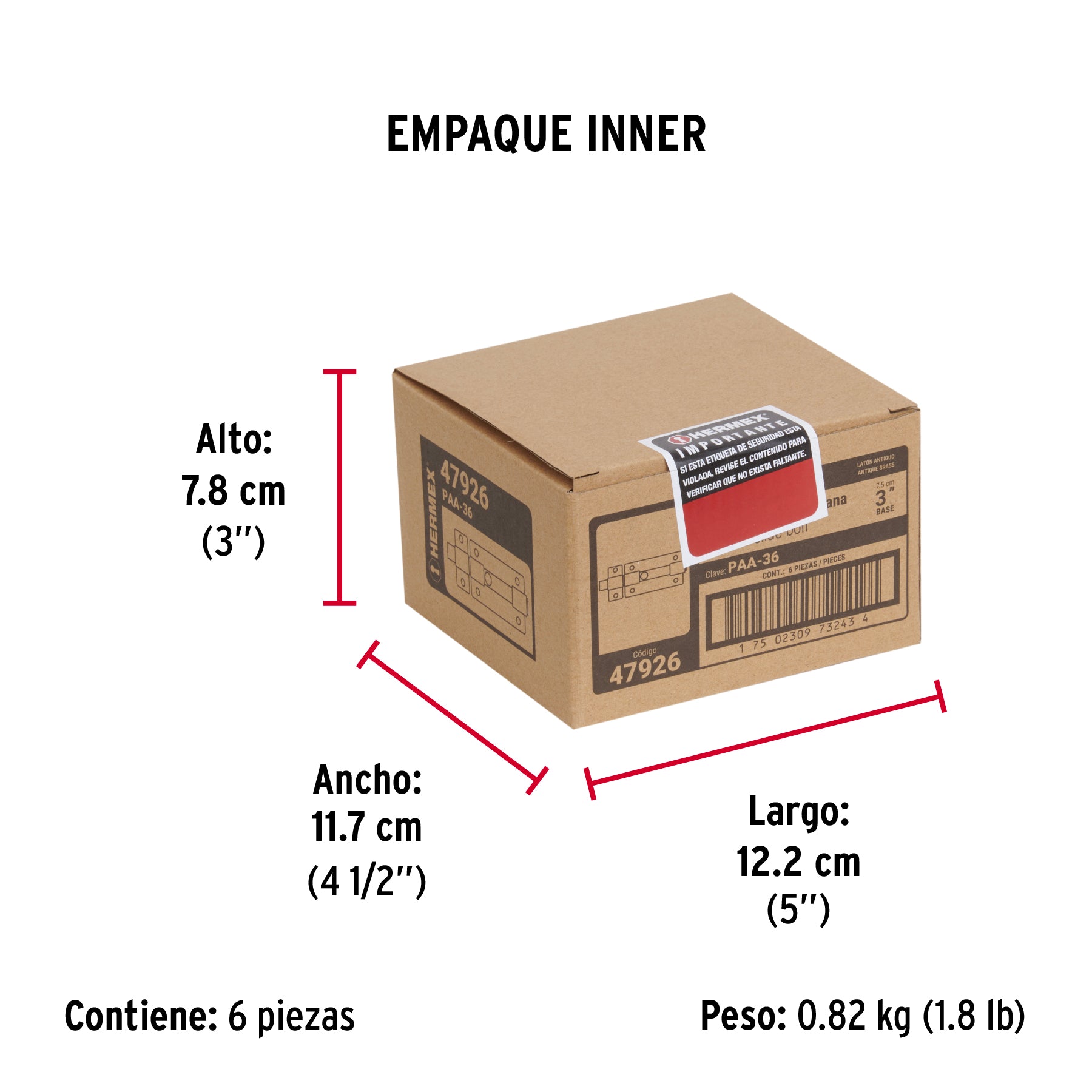 Pasador de barra plana 3", latón antiguo, HERMEX - Empaque