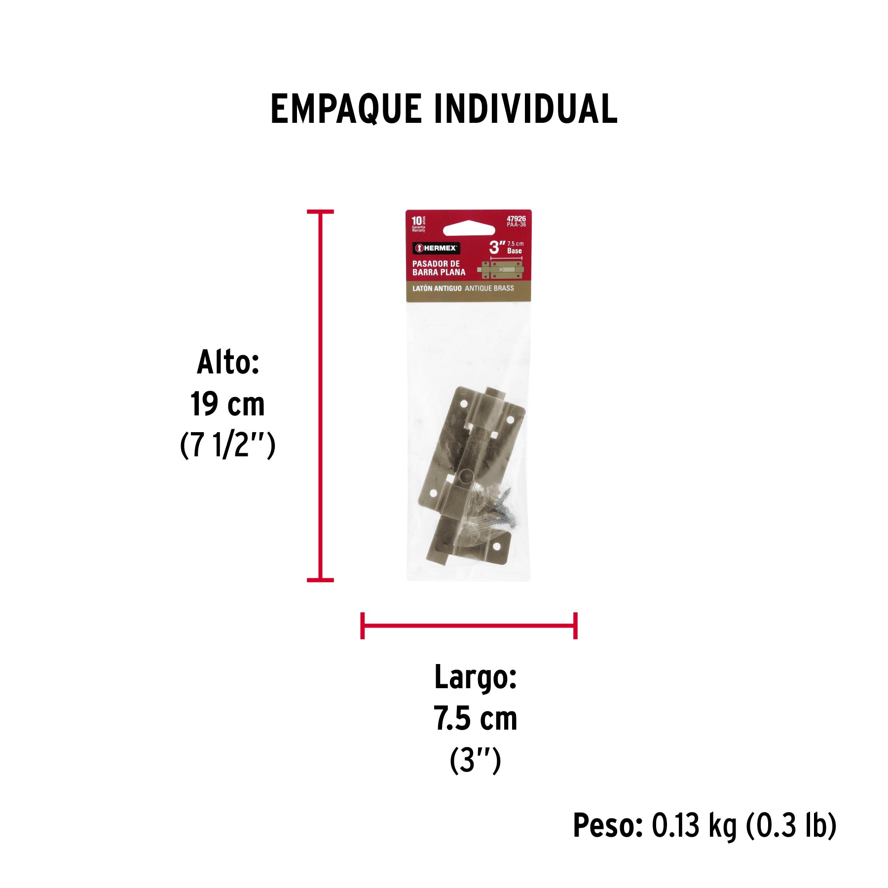 Pasador de barra plana 3", latón antiguo, HERMEX - Empaque