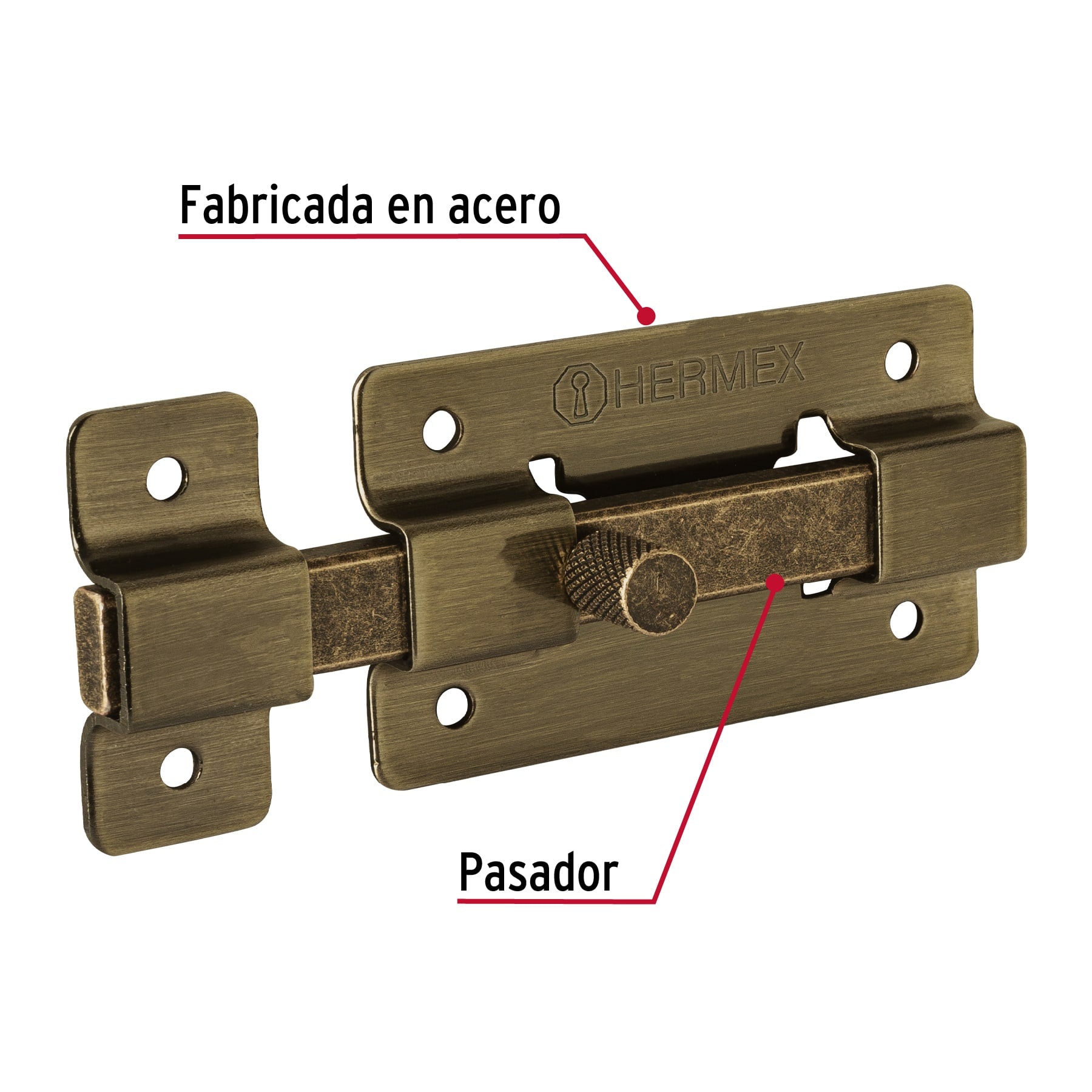 Pasador de barra plana 3", latón antiguo, HERMEX