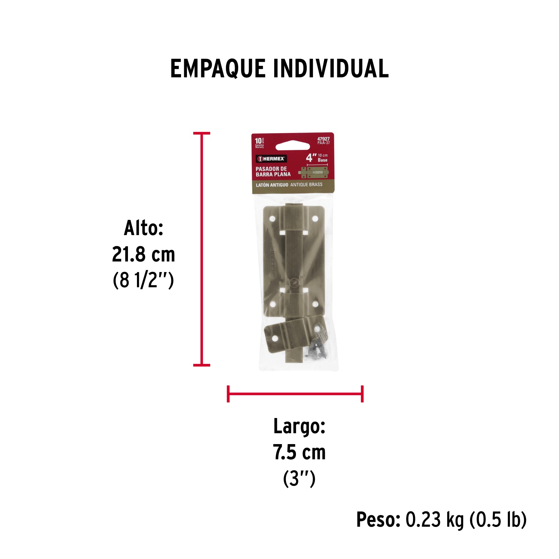 Pasador de barra plana 4", latón antiguo, HERMEX - Empaque