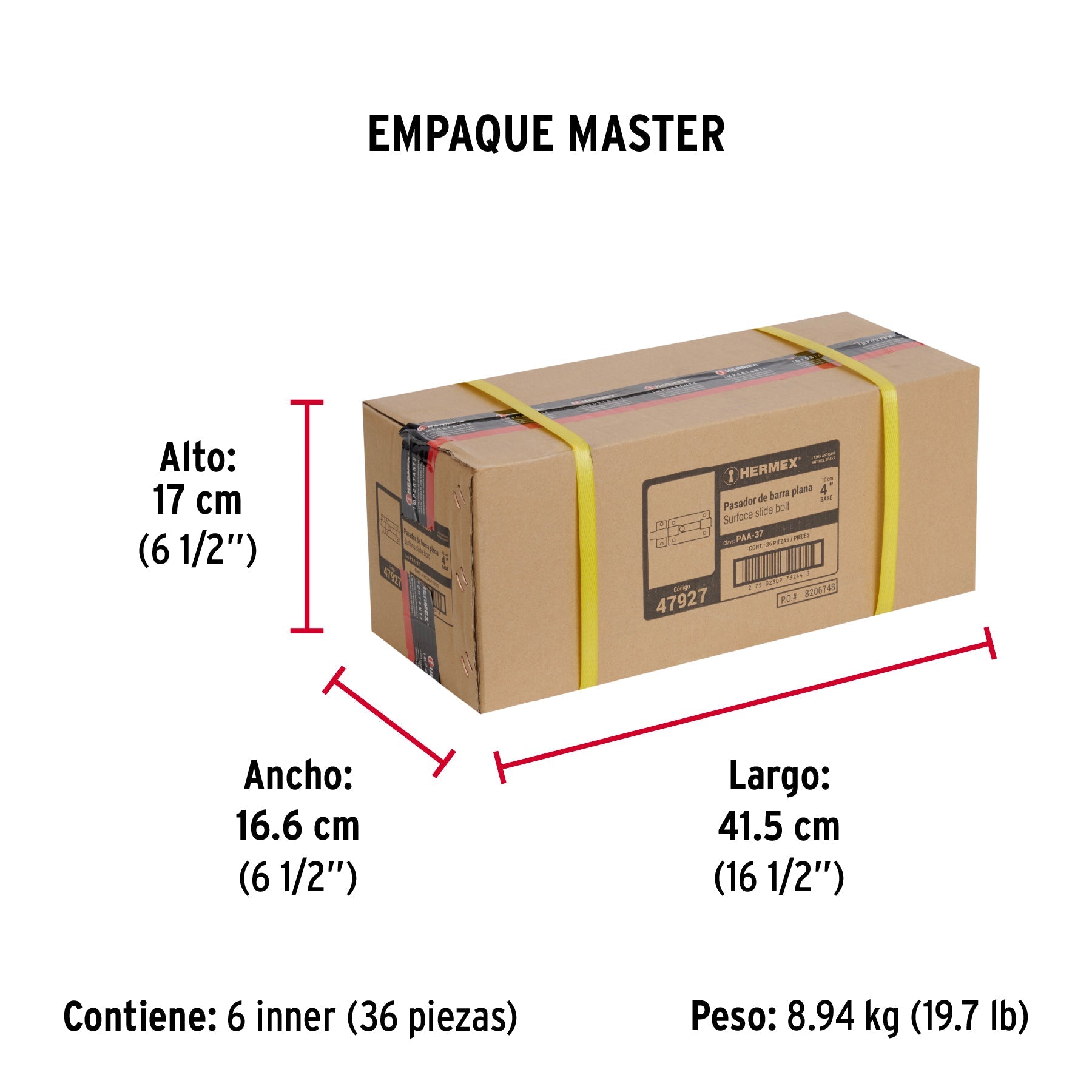 Pasador de barra plana 4", latón antiguo, HERMEX - Empaque
