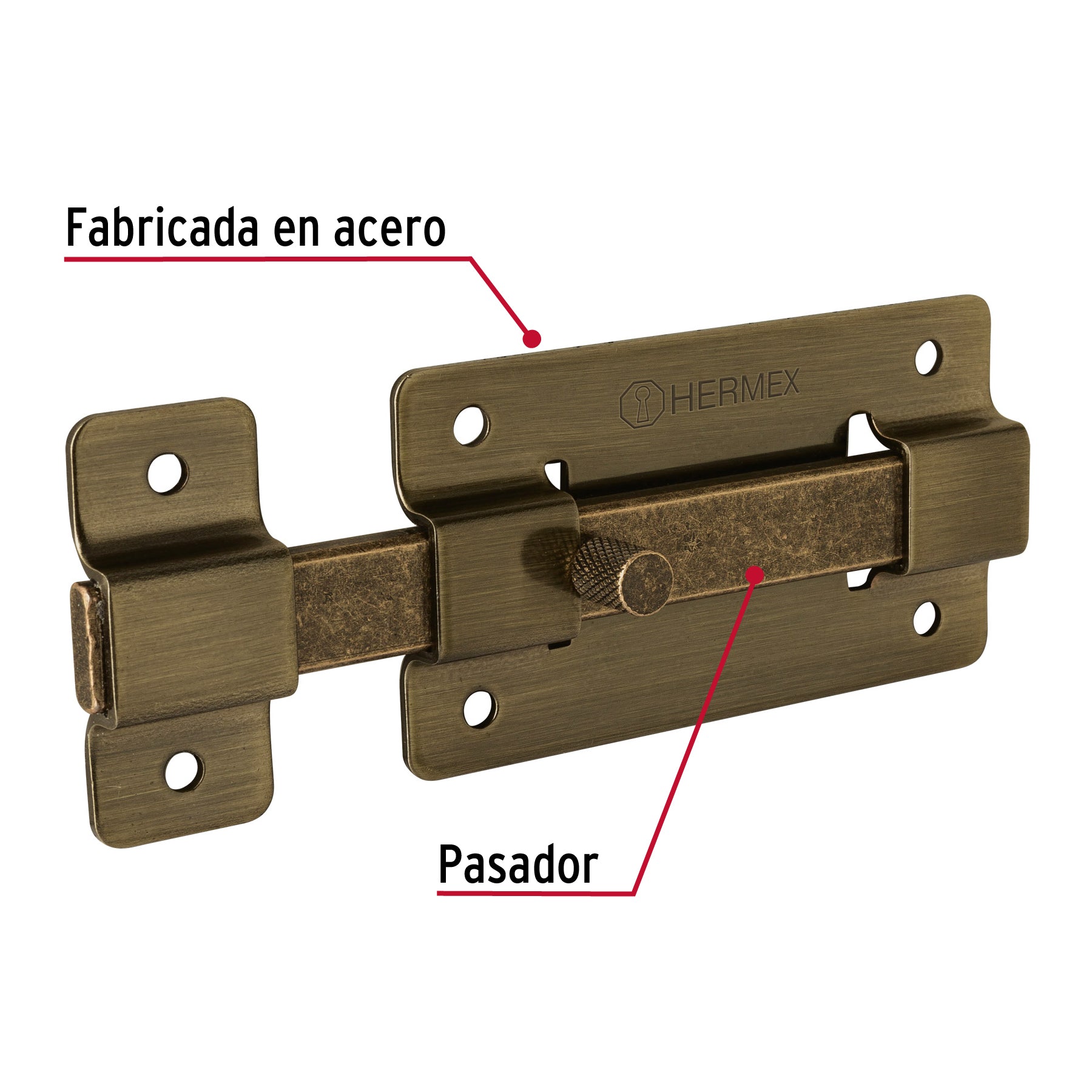 Pasador de barra plana 4", latón antiguo, HERMEX